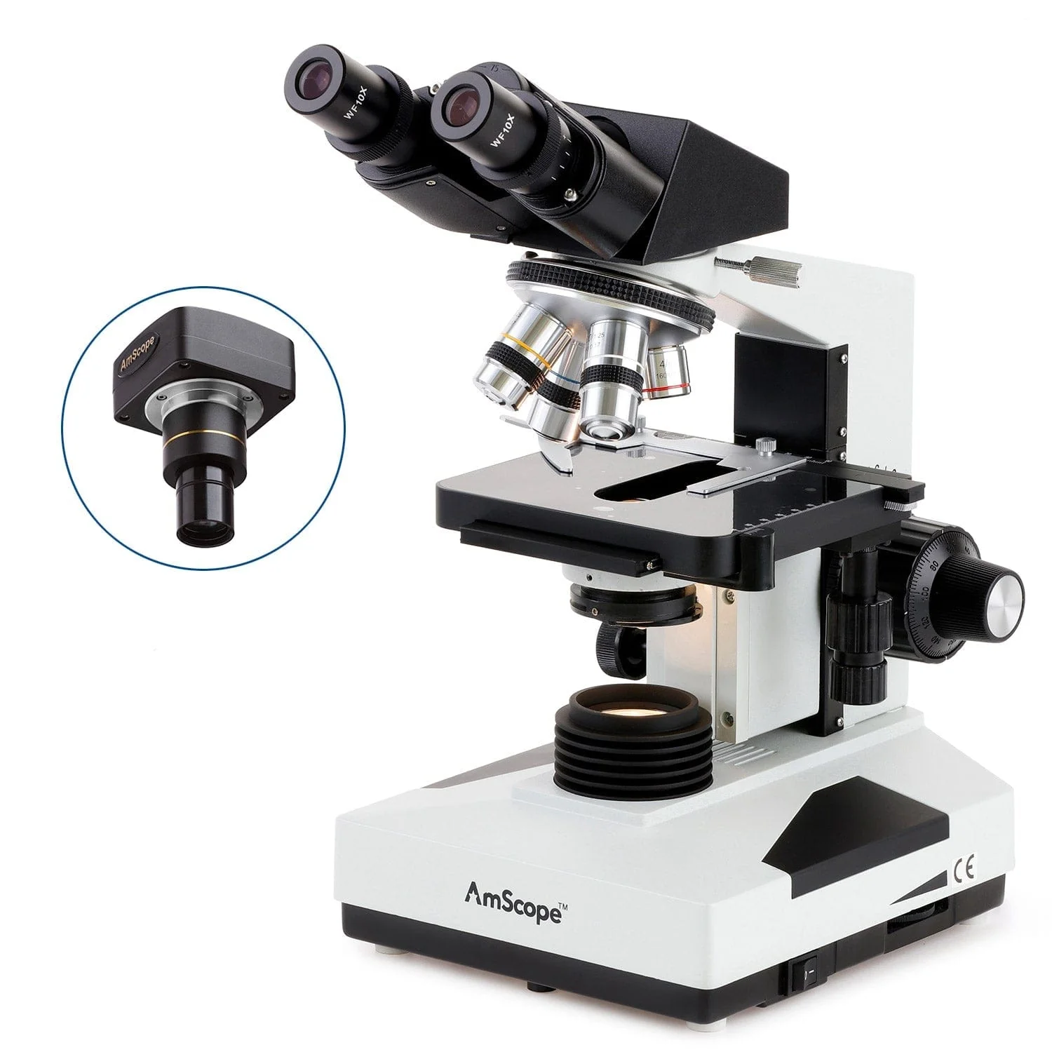 AmScope B490 Series Professional LED Biological Binocular Compound Microscope w/3D Mechanical Stage and Optional Digital Camera - Image 3