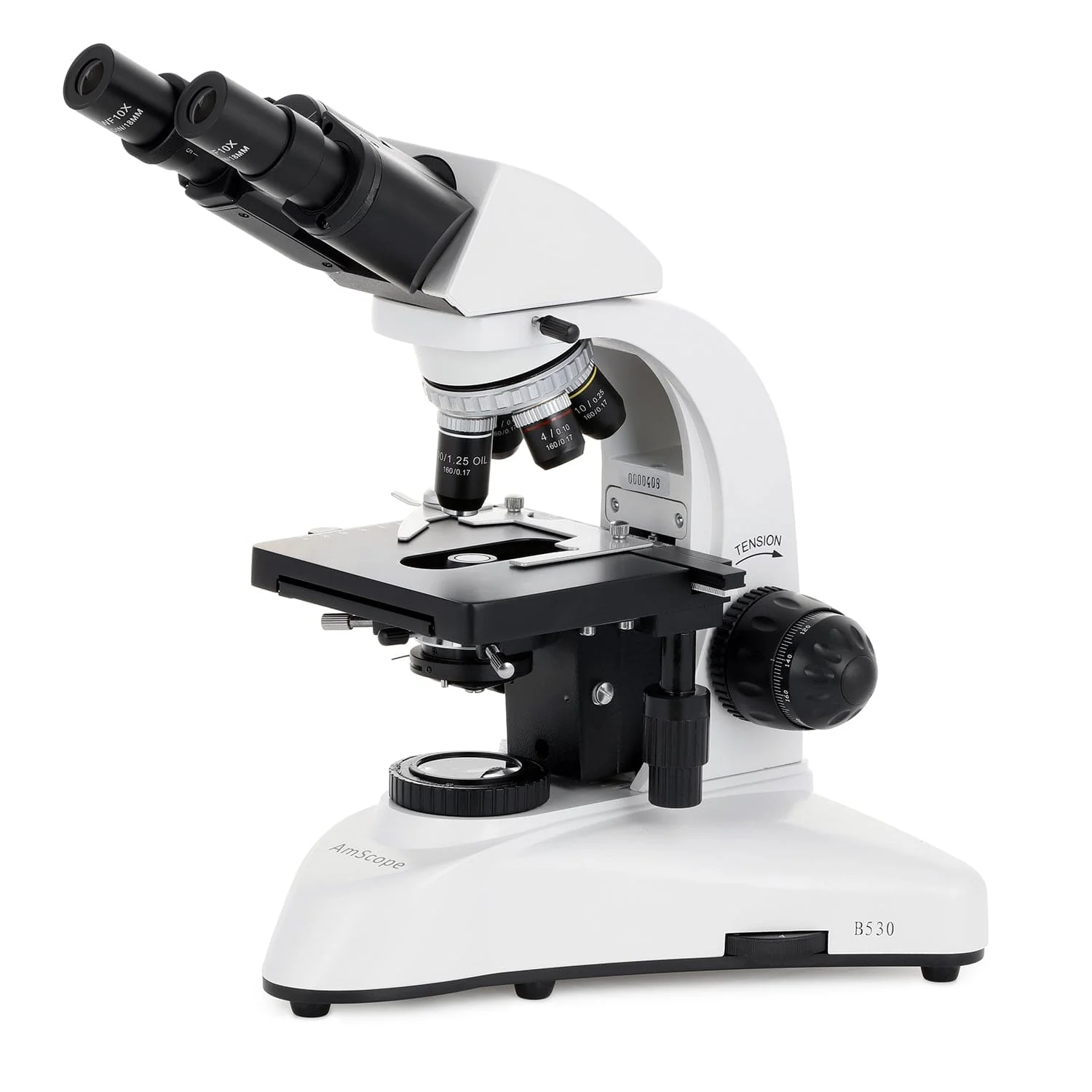 AmScope B530 Series Binocular Compound Microscope with 20W Halogen Kohler Illumination, 3D Mechanical Stage and Optional Digital Camera