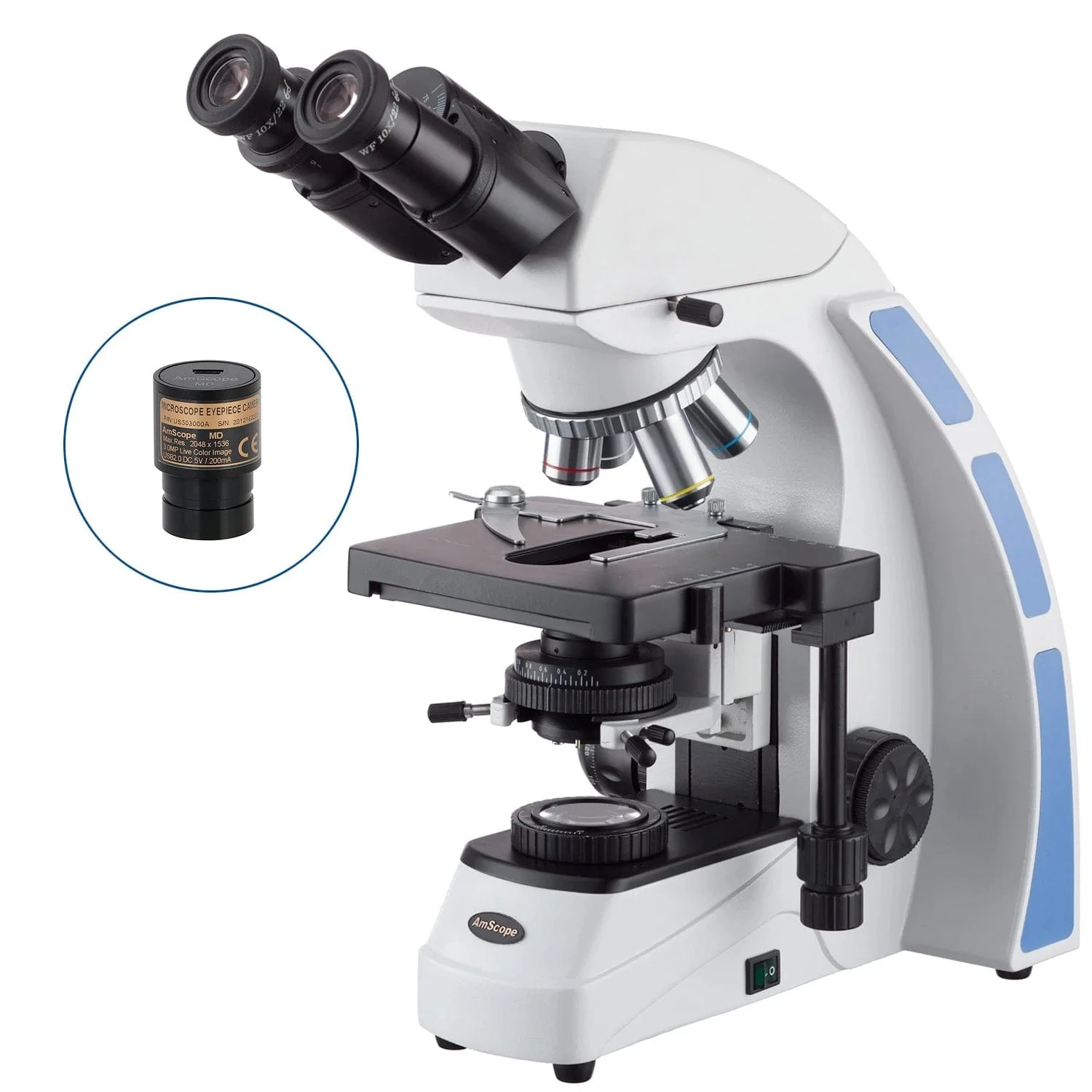 AmScope B570 Series Research Grade Semi-Plan Lab Biological Binocular Compound Microscope with 3W LED Koehler Illumination, 3D Mechanical Stage and Optional Digital Camera - Image 2