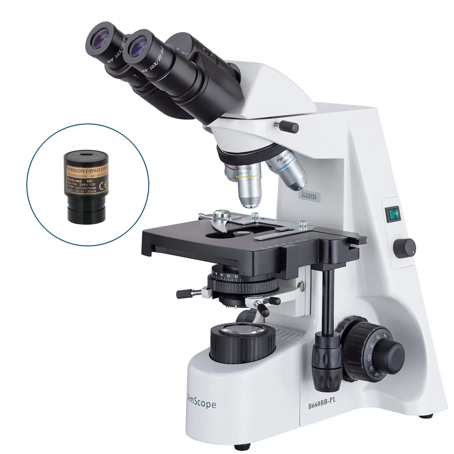 AmScope B660 Series Professional Biological Binocular Compound Microscope with 20W Halogen Kohler Illumination, 3D Mechanical Stage and Optional Digital Camera - Image 2