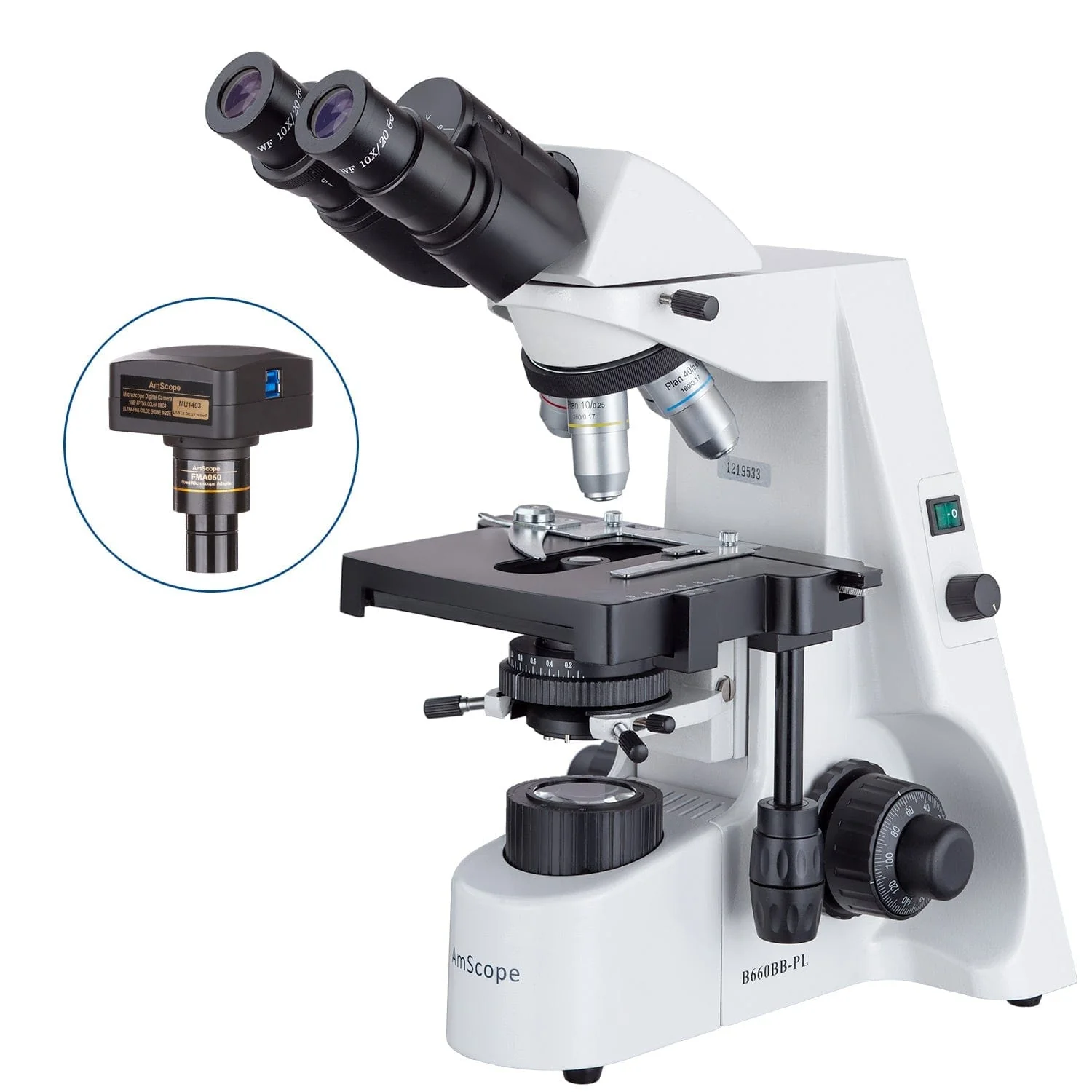 AmScope B660 Series Professional Biological Binocular Compound Microscope with 20W Halogen Kohler Illumination, 3D Mechanical Stage and Optional Digital Camera - Image 3