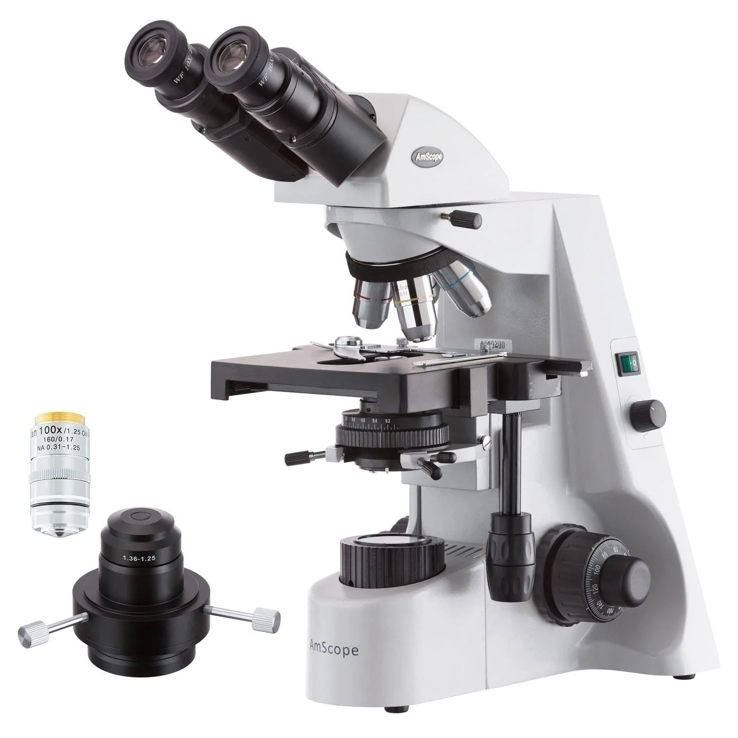 AmScope B660 Series Darkfield Biological Binocular Compound Microscope with 20W Halogen, Oil Condenser 100x IRIS Objective and Optional Digital Camera