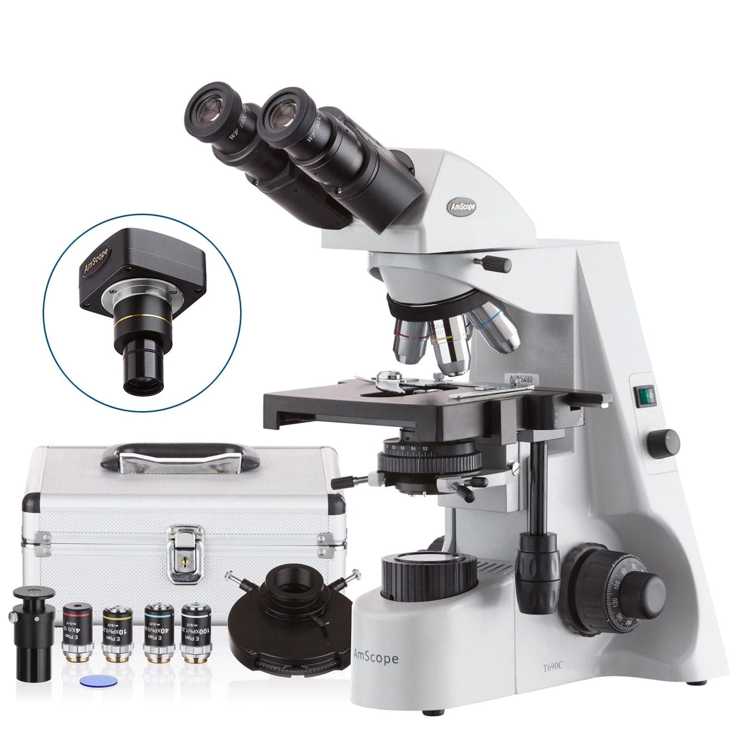 AmScope B690 Series Infinity-Corrected Phase-Contrast Kohler Binocular Compound Microscope with 20W Halogen, Turret Condenser, 3D Mechanical Stage and Optional Digital Camera - Image 3
