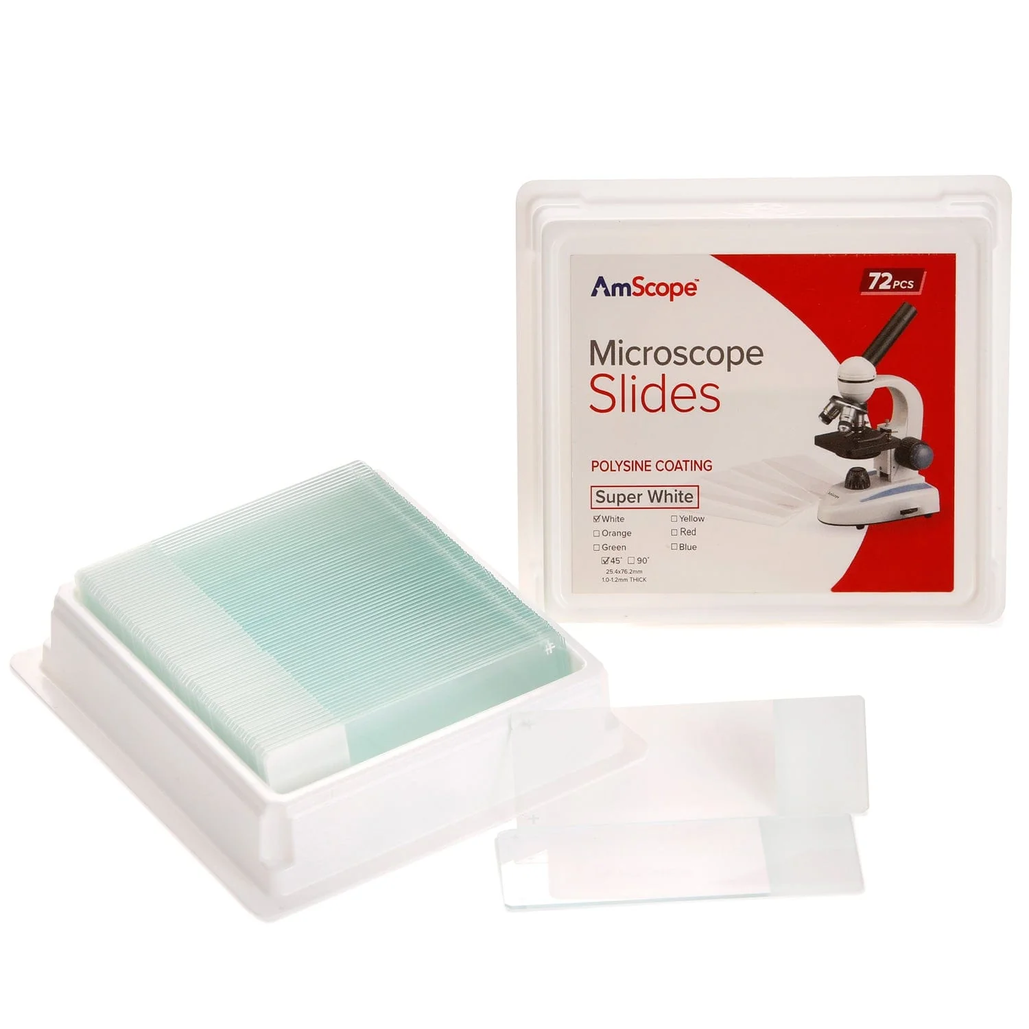 AmScope 72pc Blank Slides with Polysine Coating