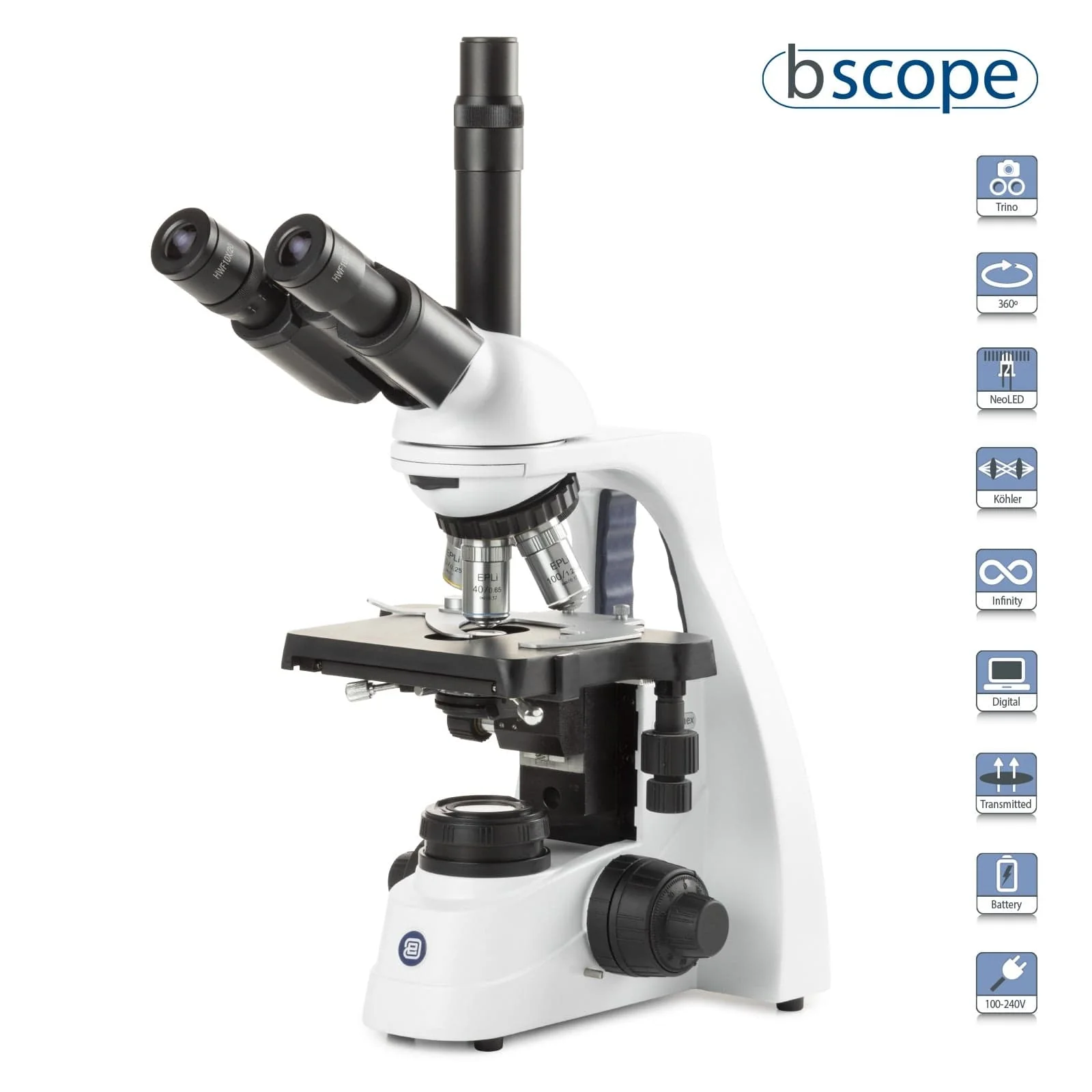 Euromex bScope Series Trinocular Compound Microscope with E-plan IOS Objectives