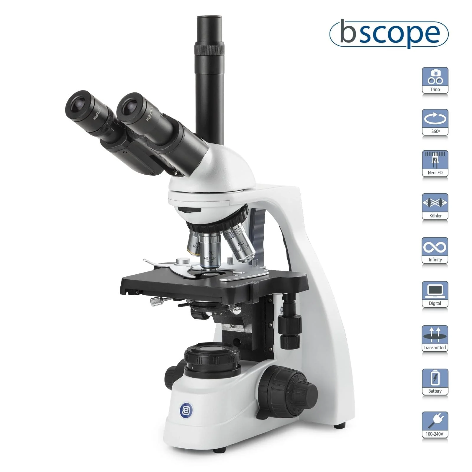 Euromex bScope Series Trinocular Compound Microscope with Plan IOS Objectives