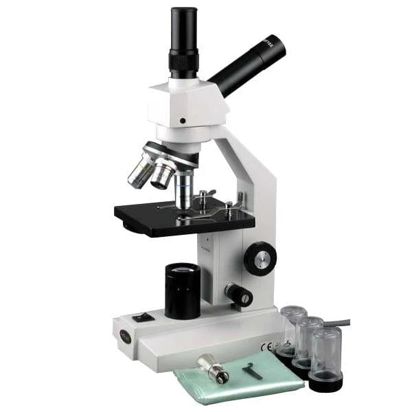 AmScope D100 Series Dual-View Monocular Compound Microscope with 20W Halogen Light and Optional Digital Camera
