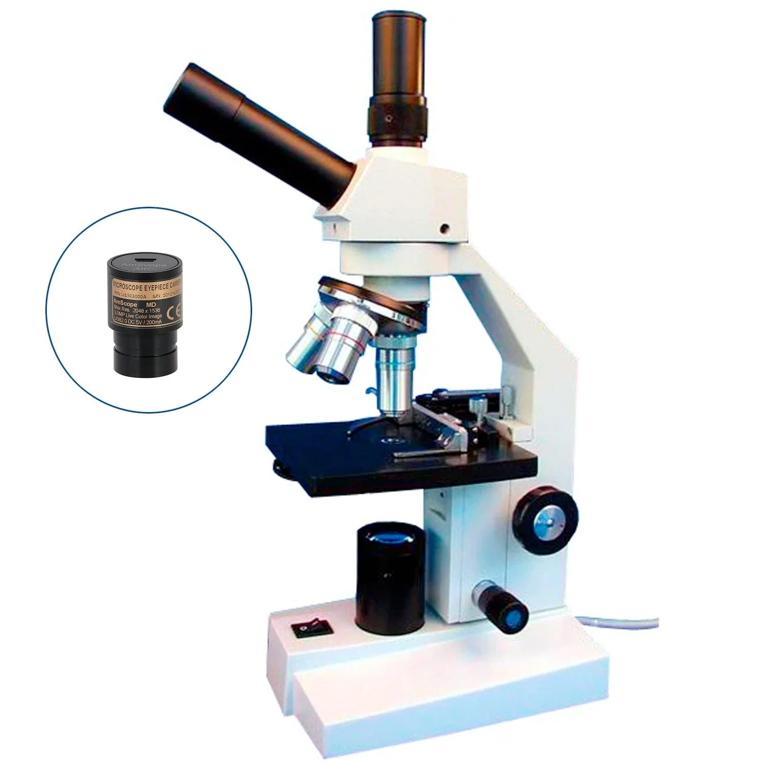 AmScope D100 Dual-View Monocular Compound Microscope with 20W Halogen Light, Mechanical Stage and Optional Digital Camera - Image 2
