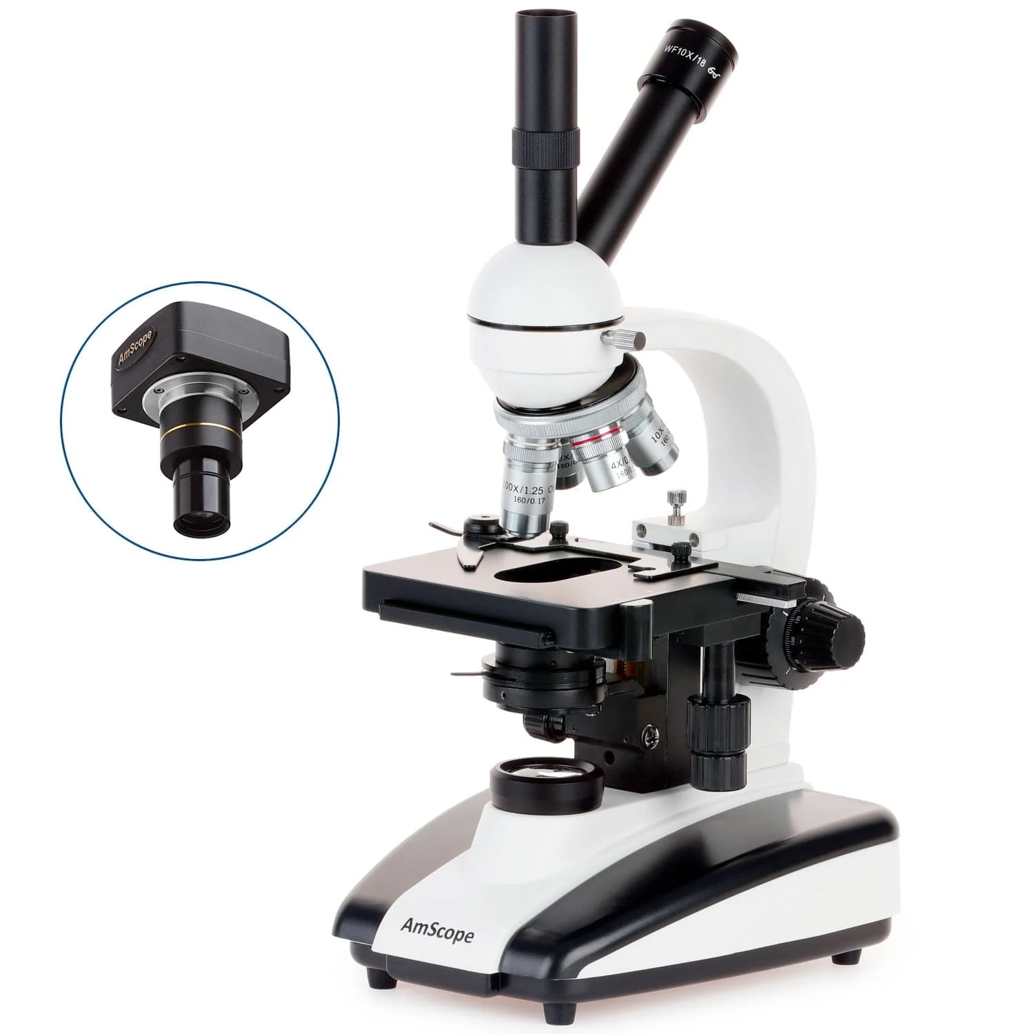 AmScope D130 Series Dual-View Monocular Compound Microscope with 20W Halogen Light, 3D Mechanical Stage and Optional Digital Camera - Image 3