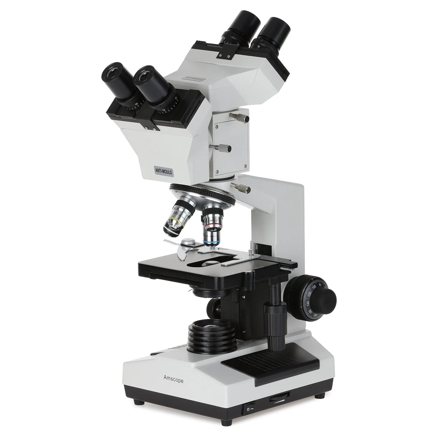 AmScope D200 Series Dual-View Binocular Compound Microscope with 20W Halogen Light, 3D Mechanical Stage