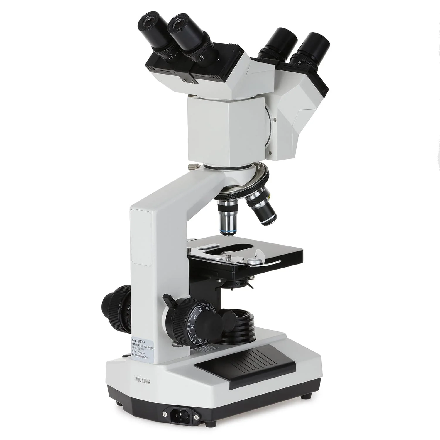 AmScope D200 Series Dual-View Binocular Compound Microscope with 20W Halogen Light, 3D Mechanical Stage - Image 6
