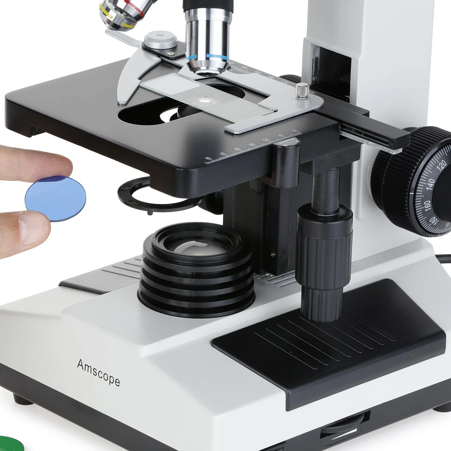 AmScope D200 Series Dual-View Binocular Compound Microscope with 20W Halogen Light, 3D Mechanical Stage - Image 8