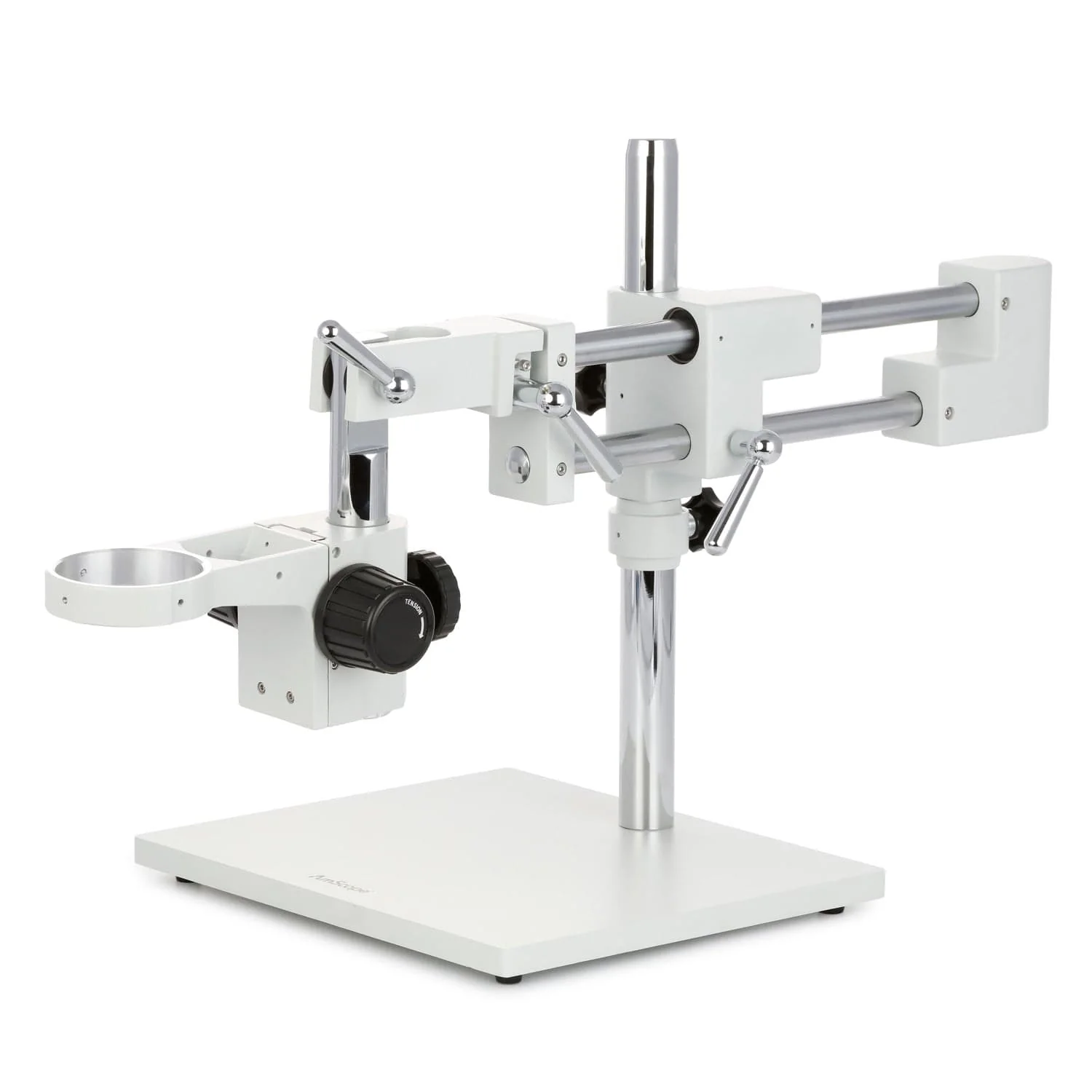 AmScope DAW White Double Arm Boom Stand for Stereo Microscopes - Steel Arms, 76mm Focus Block - Image 2