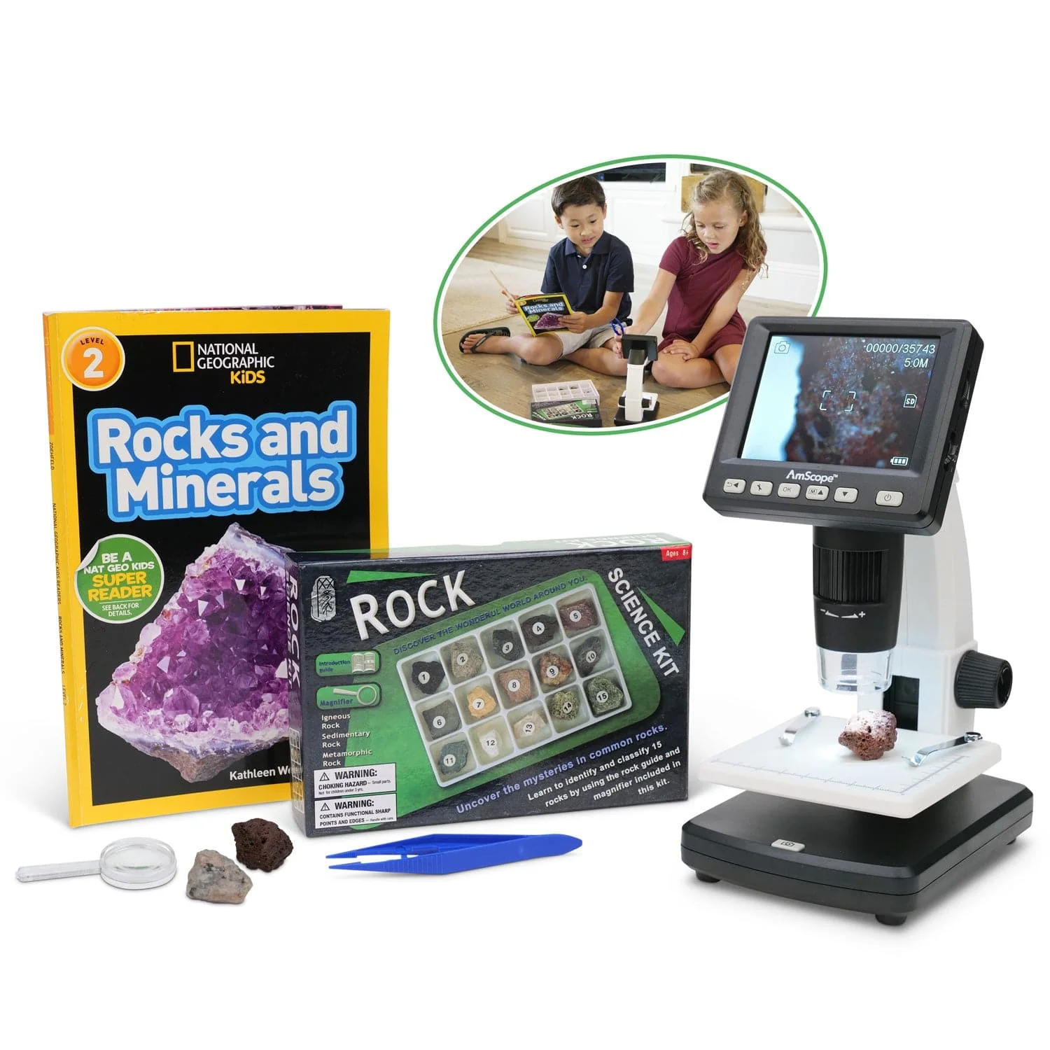 Amscope DM130-M5S035 Digital Compound Microscope for Kids – 20X–1200X LED Illumination LCD Screen, Photo & Video Capture, STEM Learning Microscopes - Image 2