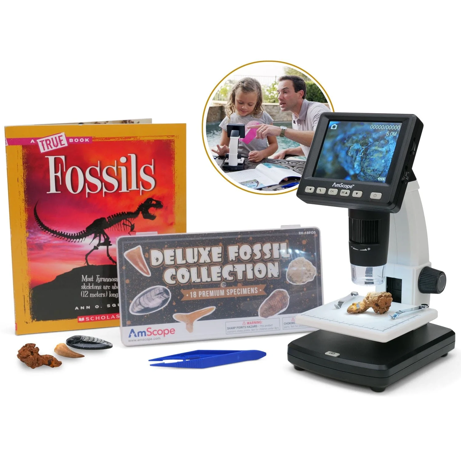 Amscope DM130-M5S035 Digital Compound Microscope for Kids – 20X–1200X LED Illumination LCD Screen, Photo & Video Capture, STEM Learning Microscopes - Image 4