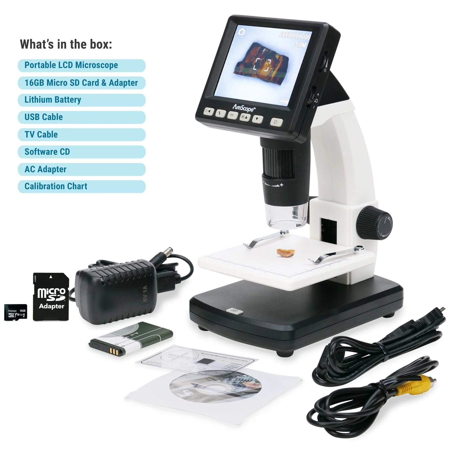 Amscope DM130-M5S035 Digital Compound Microscope for Kids – 20X–1200X LED Illumination LCD Screen, Photo & Video Capture, STEM Learning Microscopes - Image 6