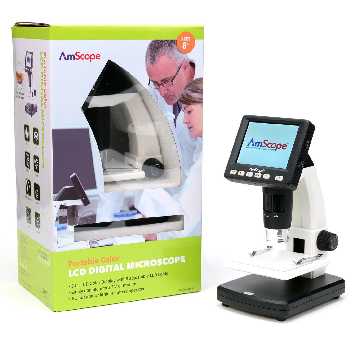 Amscope DM130-M5S035 Digital Compound Microscope for Kids – 20X–1200X LED Illumination LCD Screen, Photo & Video Capture, STEM Learning Microscopes - Image 9