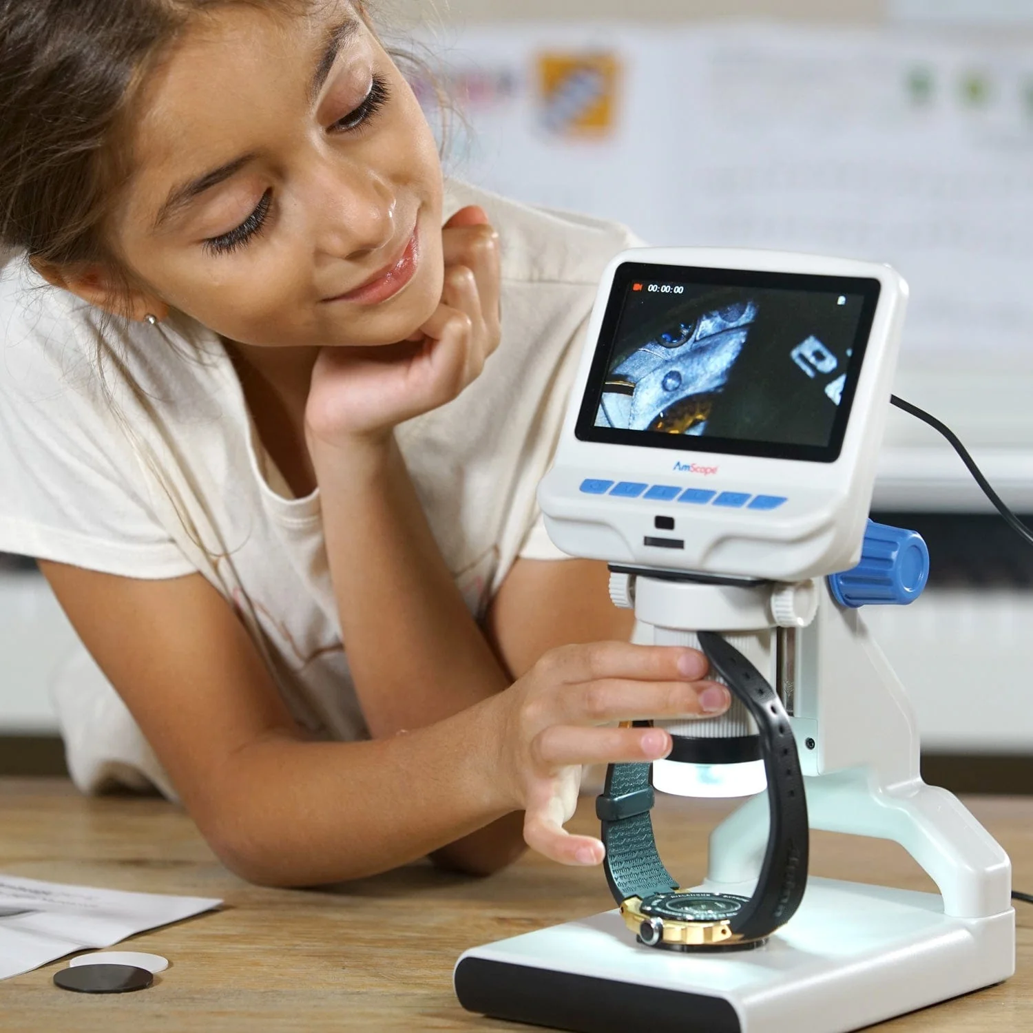 Amscope DM140 Digital Compound Microscope for Kids – Up to 220X Top & Bottom LED Illumination LCD Screen, Photo & Video Capture, STEM Learning - Image 5