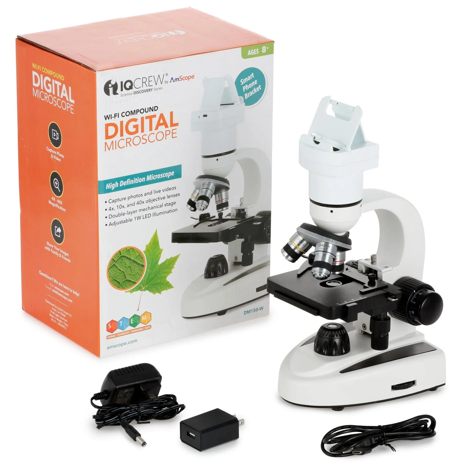 Amscope DM150-W Digital Compound Microscope for Kids – Up to 220X Top & Bottom LED Illumination LCD Screen, Photo & Video Capture, STEM Learning - Image 5