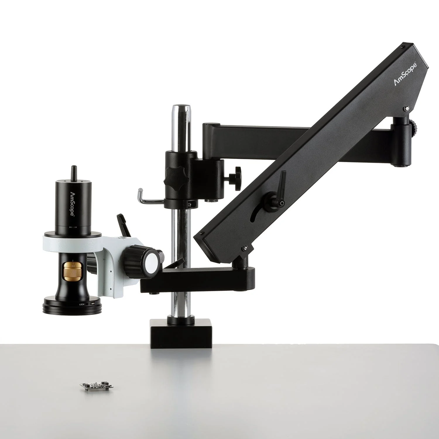 AmScope DM756 Series 1080p All-in-One Wi-Fi/USB Digital Microscope with Zoom Optics on Double-Arm Boom-Stand