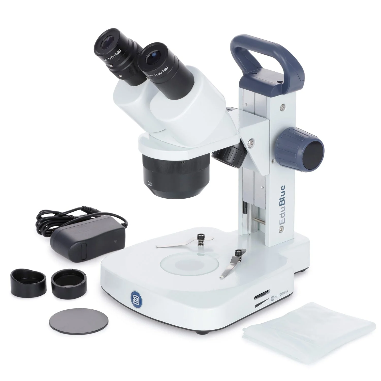 Euromex EduBlue Series Binocular Stereo Microscope 10X-30X Magnification with with 1X/3X Objective Lenses on Dual Illumination Track Stand - Image 6