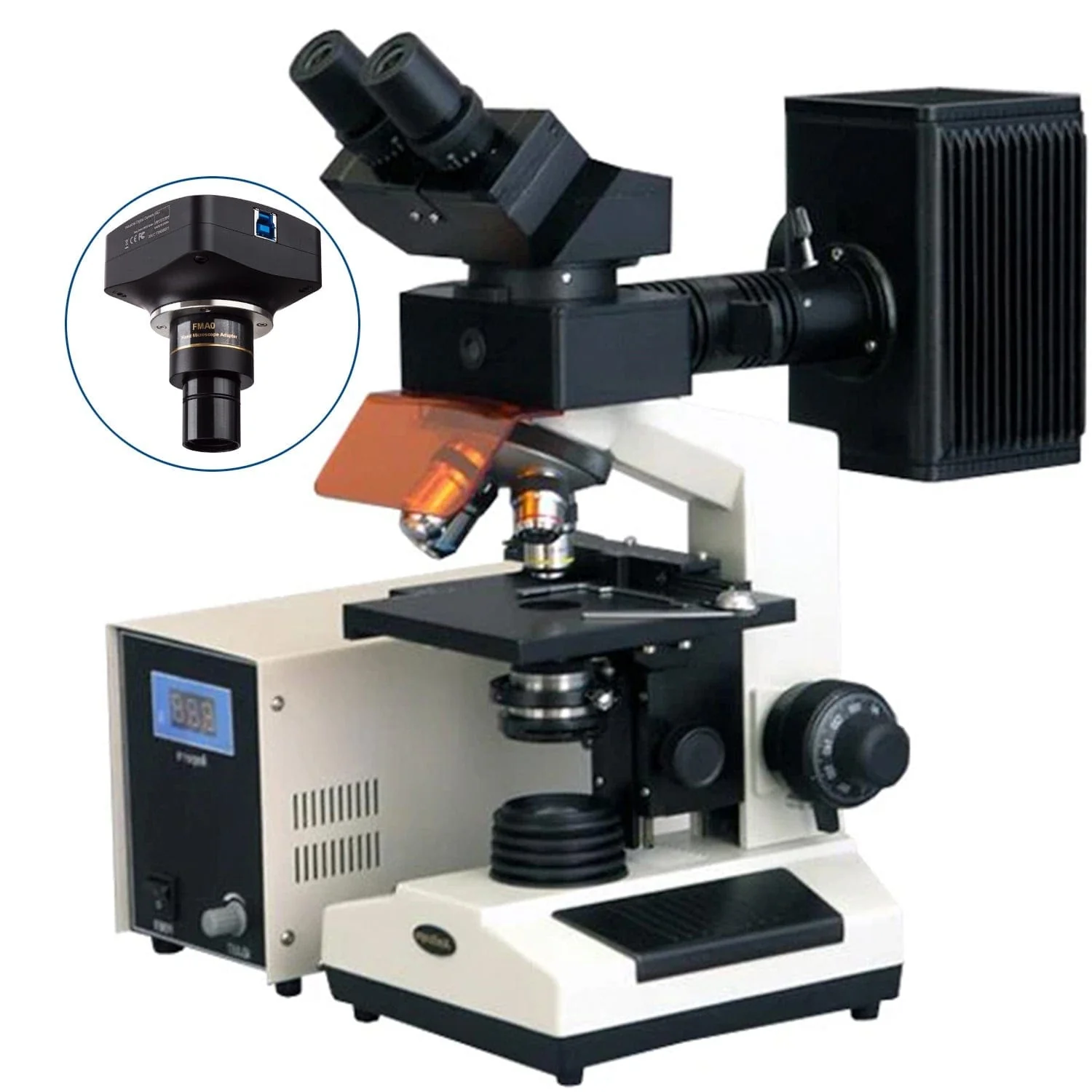 AmScope FM200 Series Upright Epi-fluorescence Binocular Compound Microscope with Optional Camera - Image 3