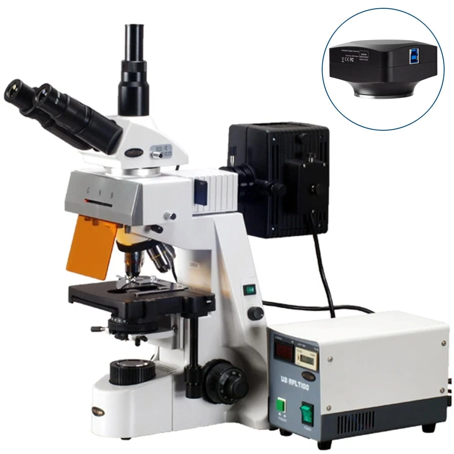 AmScope FM200 Series Upright Epi-fluorescence Binocular Compound Microscope with Optional Camera - Image 8
