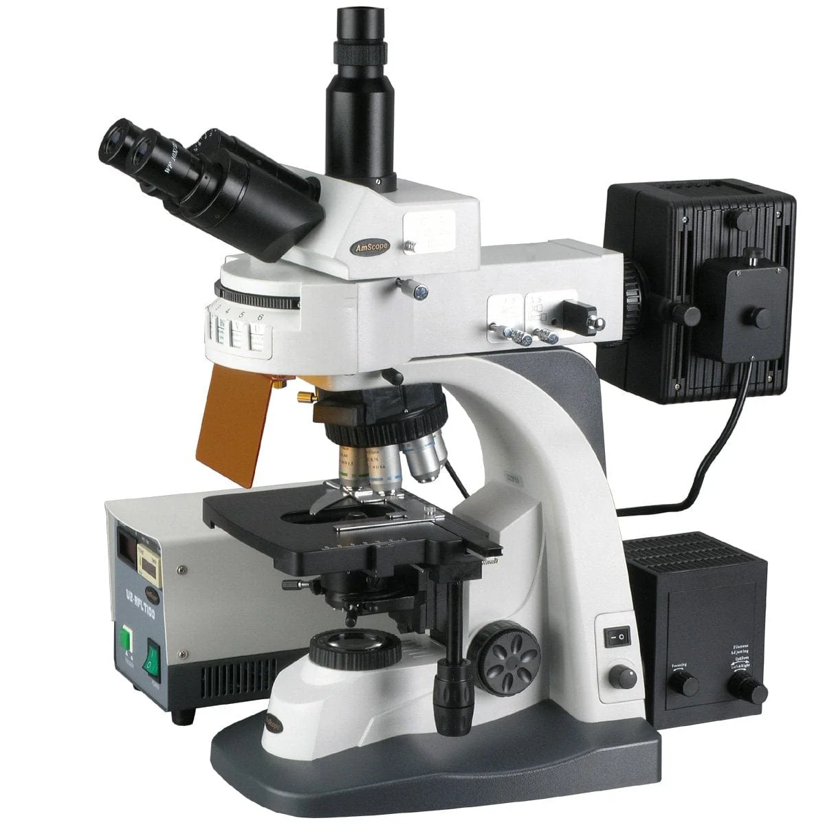 AmScope FM800 Series 30W Infinity Plan Extreme Widefield EPI-Fluorescent Trinocular Compound Microscope with Five Wave Bands and Optional Digital Camera