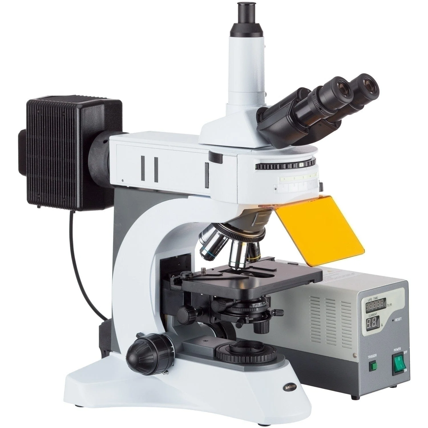 AmScope FM820 Series Upright EPI-Fluorescence Trinocular Compound Microscope with Rotating Multi-Filter Turret and Ultra-Sensitive Camera Option - Image 4