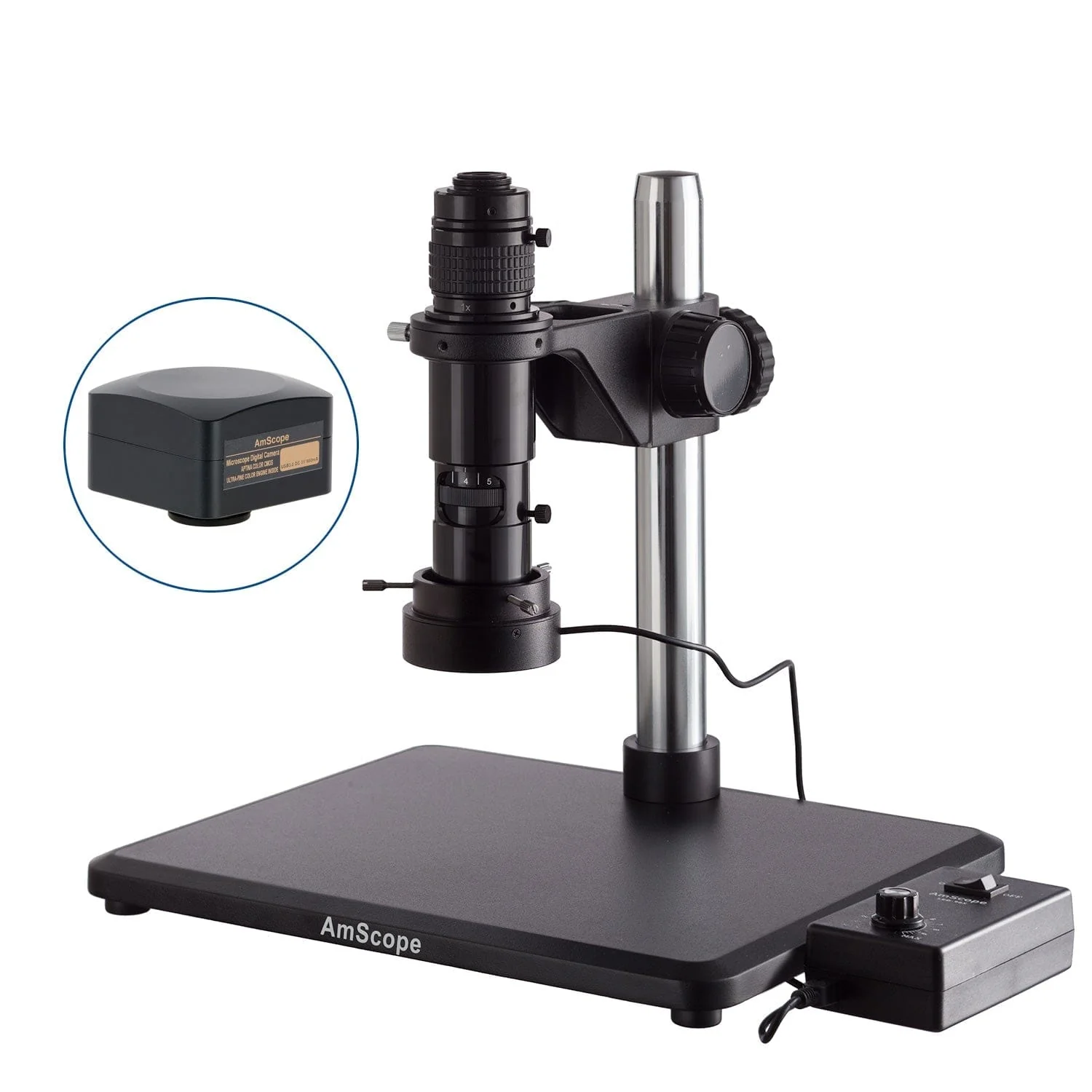 AmScope H1000 Series Zoom Inspection Monocular Stereo Microscope 0.83X-10X Magnification on Pillar Stand with 96 LED Ring Light and optional USB Camera - Image 3