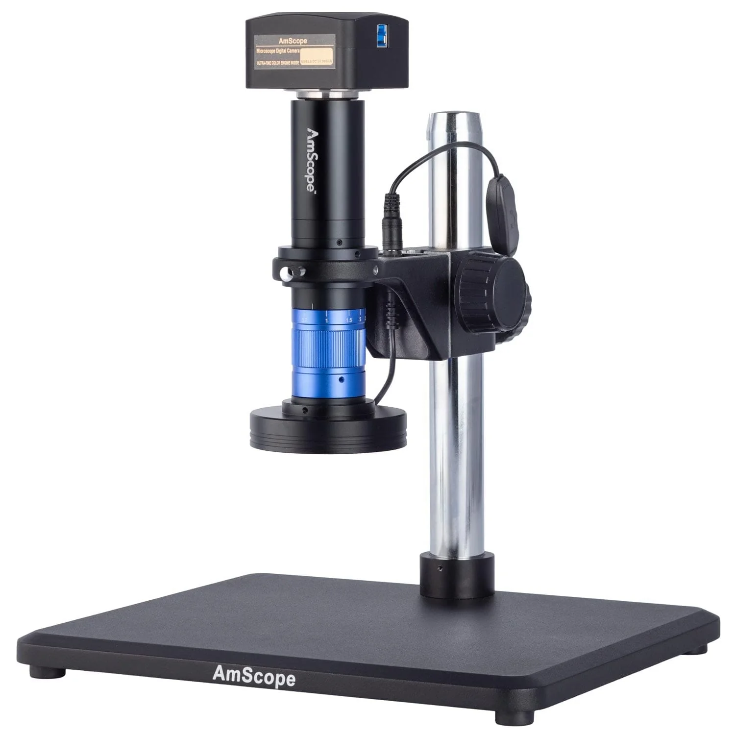 AmScope H756 Sereies 0.7X-5.6X Zoom Lens Monocular Stereo Microscope with Detent, 1.5X C-Mount Interface, and Ring Light on Table Stand - Image 2