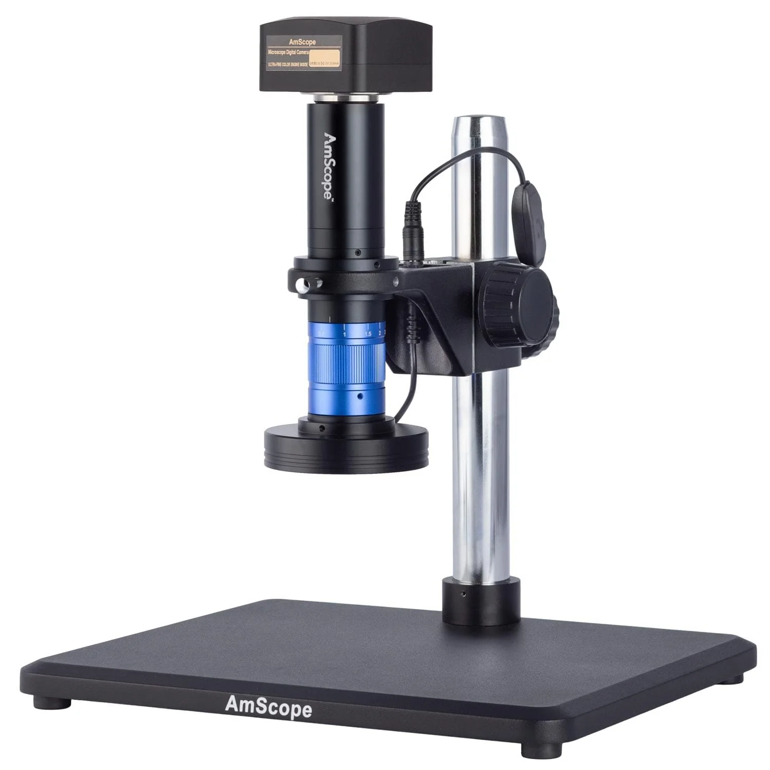 AmScope H756 Sereies 0.7X-5.6X Zoom Lens Monocular Stereo Microscope with Detent, 1.5X C-Mount Interface, and Ring Light on Table Stand - Image 3