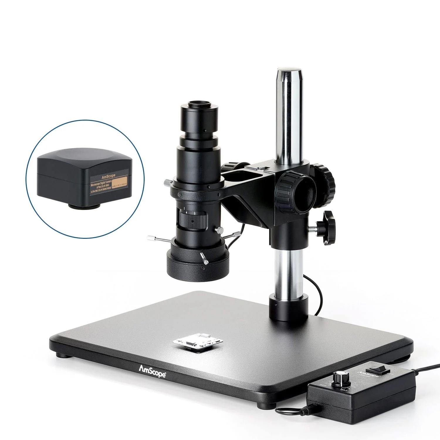 AmScope H800 Series Zoom Inspection Monocular Stereo Microscope 0.7X-5X Magnification on Table Stand with LED Ring Light and Optional USB Camera - Image 5