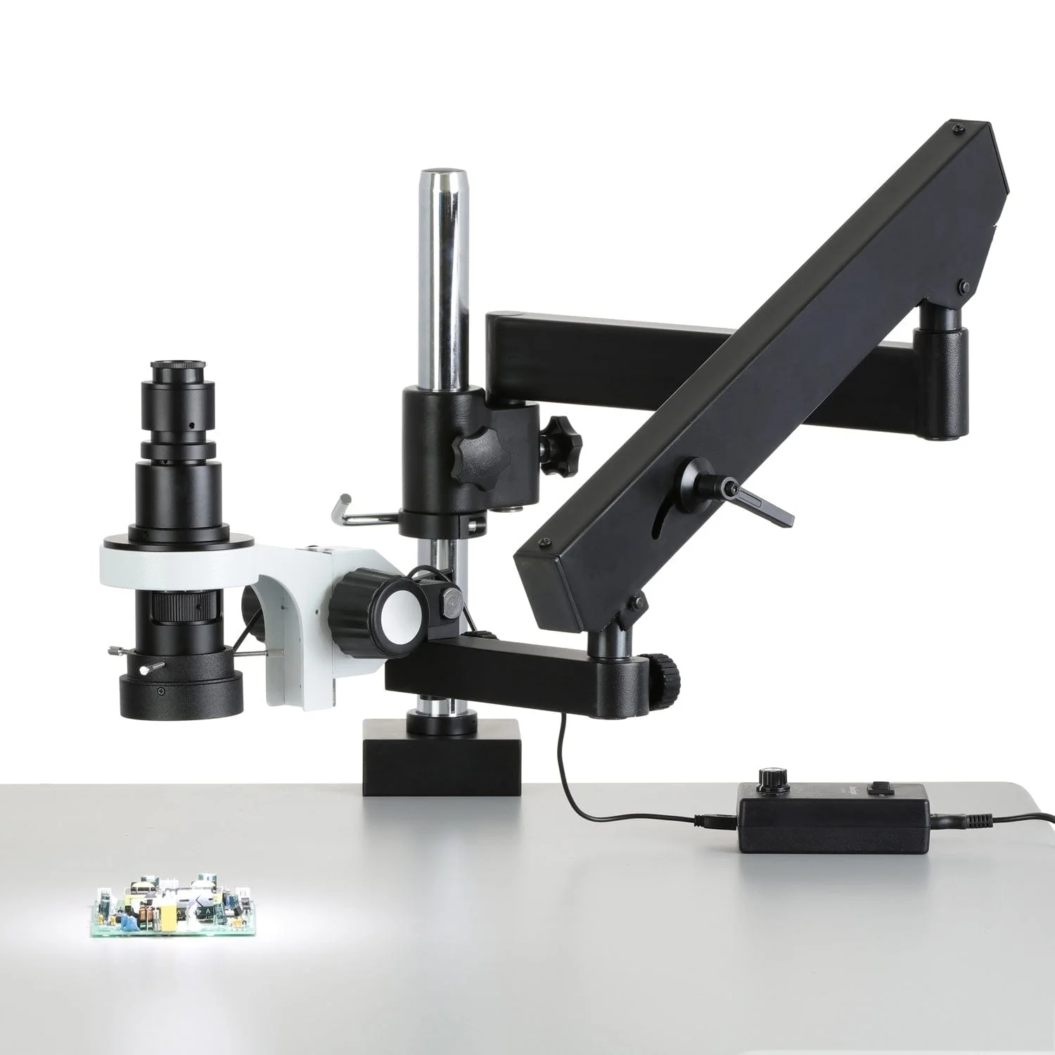AmScope H800 Zoom Inspection Monocular Stereo Microscope 0.7X-5X Magnification with LED Ring Light on Articulating Arm with Pillar and Auto-Focus HDMI Camera - Image 5