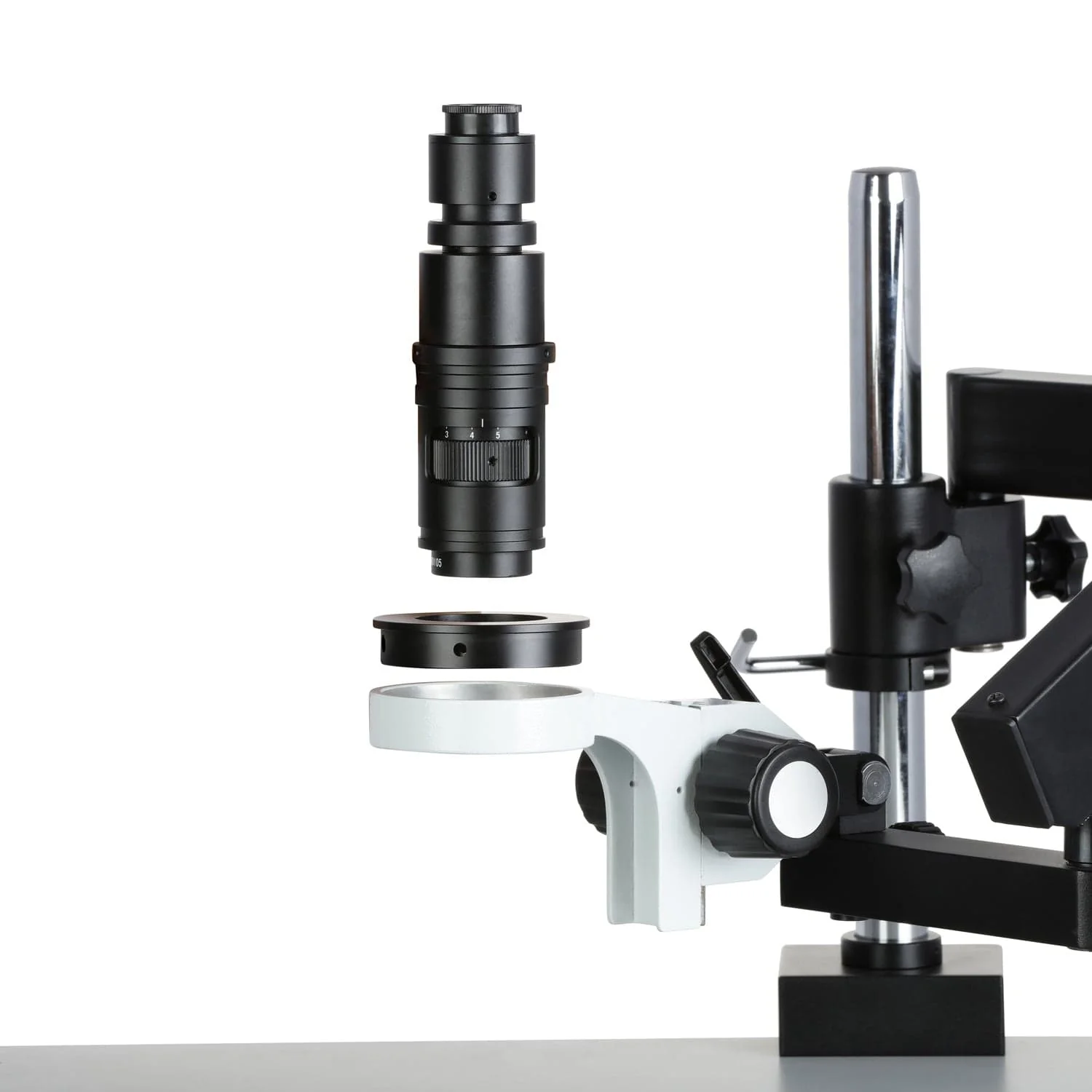 AmScope H800 Zoom Inspection Monocular Stereo Microscope 0.7X-5X Magnification with LED Ring Light on Articulating Arm with Pillar and Auto-Focus HDMI Camera - Image 9