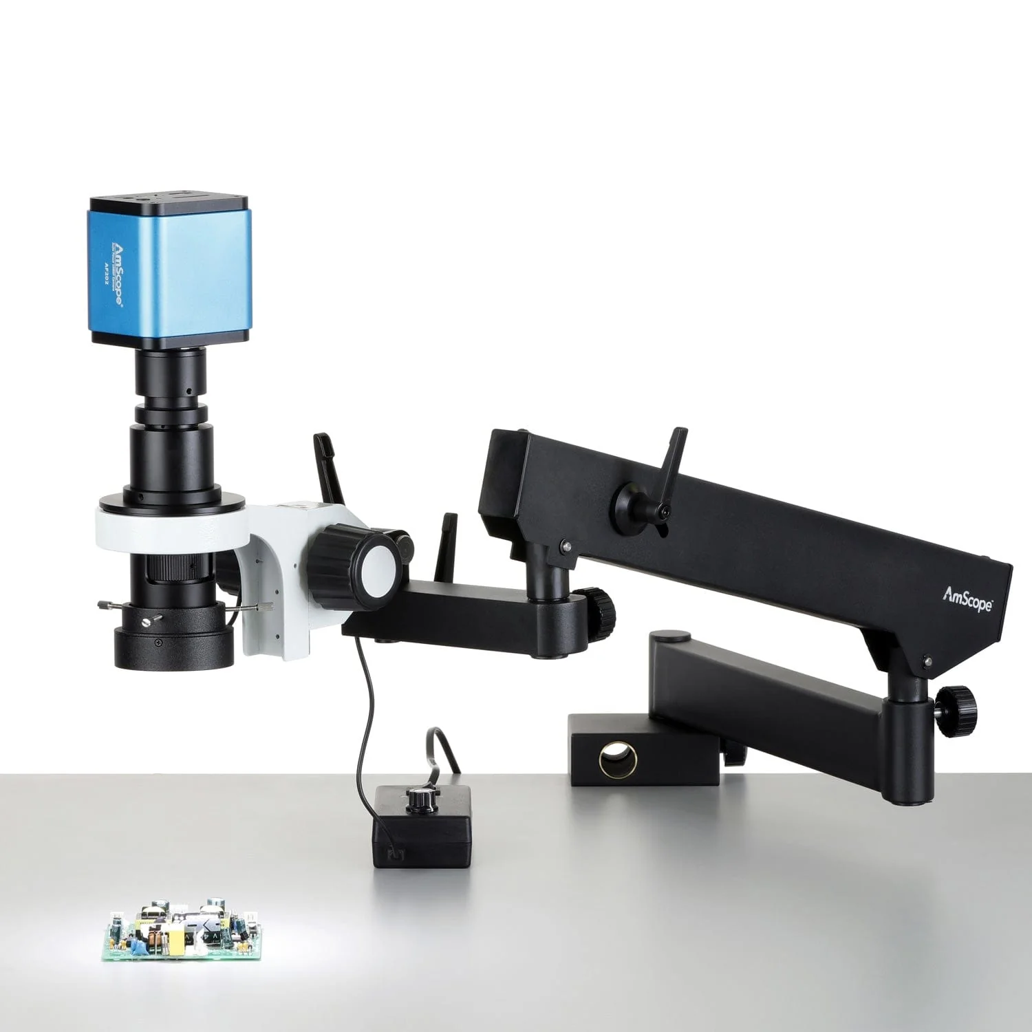 AmScope H800 Zoom Inspection Monocular Stereo Microscope 0.7X-5X Magnification with LED Ring Light on Articulating Arm + Auto-Focus HDMI Camera