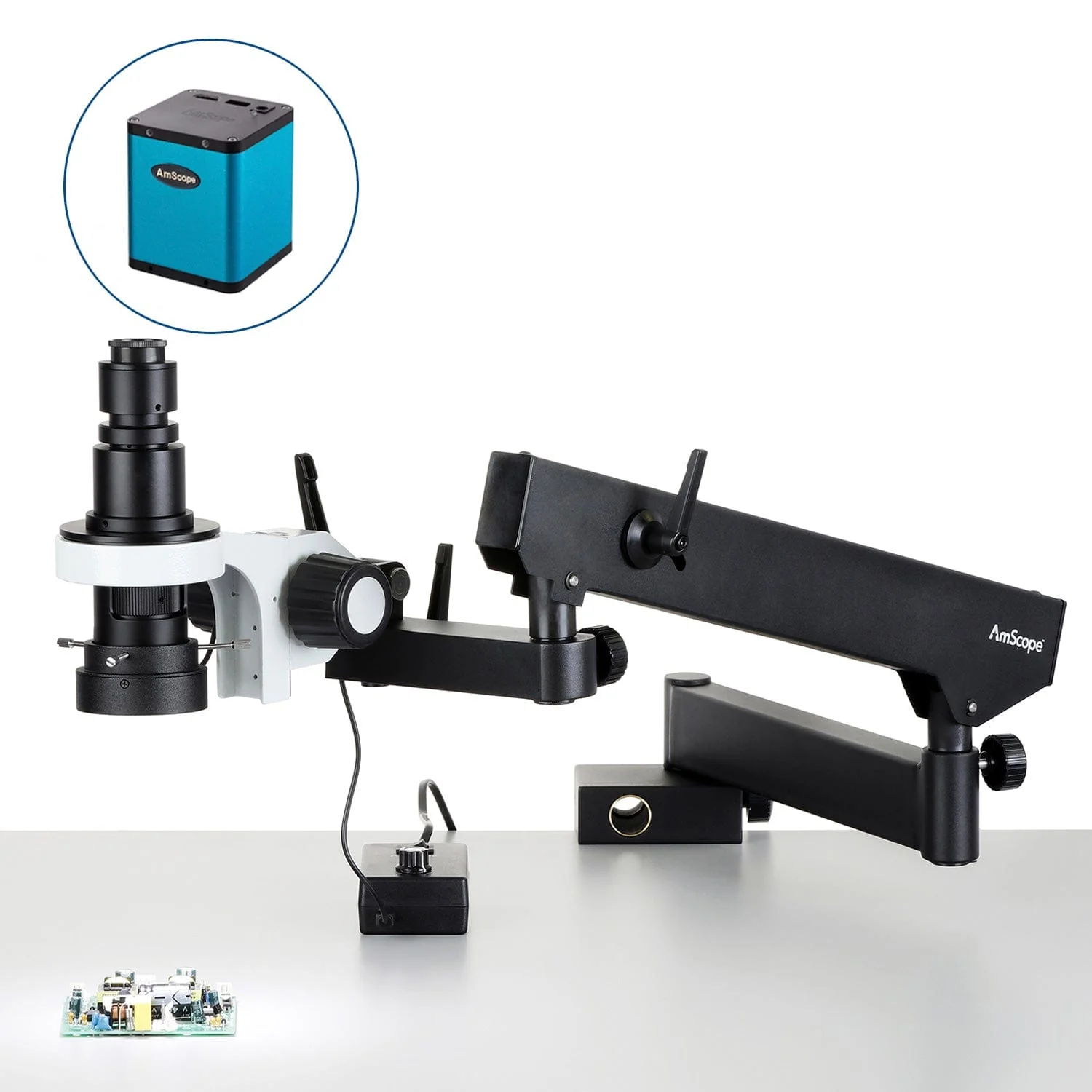 AmScope H800 Zoom Inspection Monocular Stereo Microscope 0.7X-5X Magnification with LED Ring Light on Articulating Arm + Auto-Focus HDMI Camera - Image 2