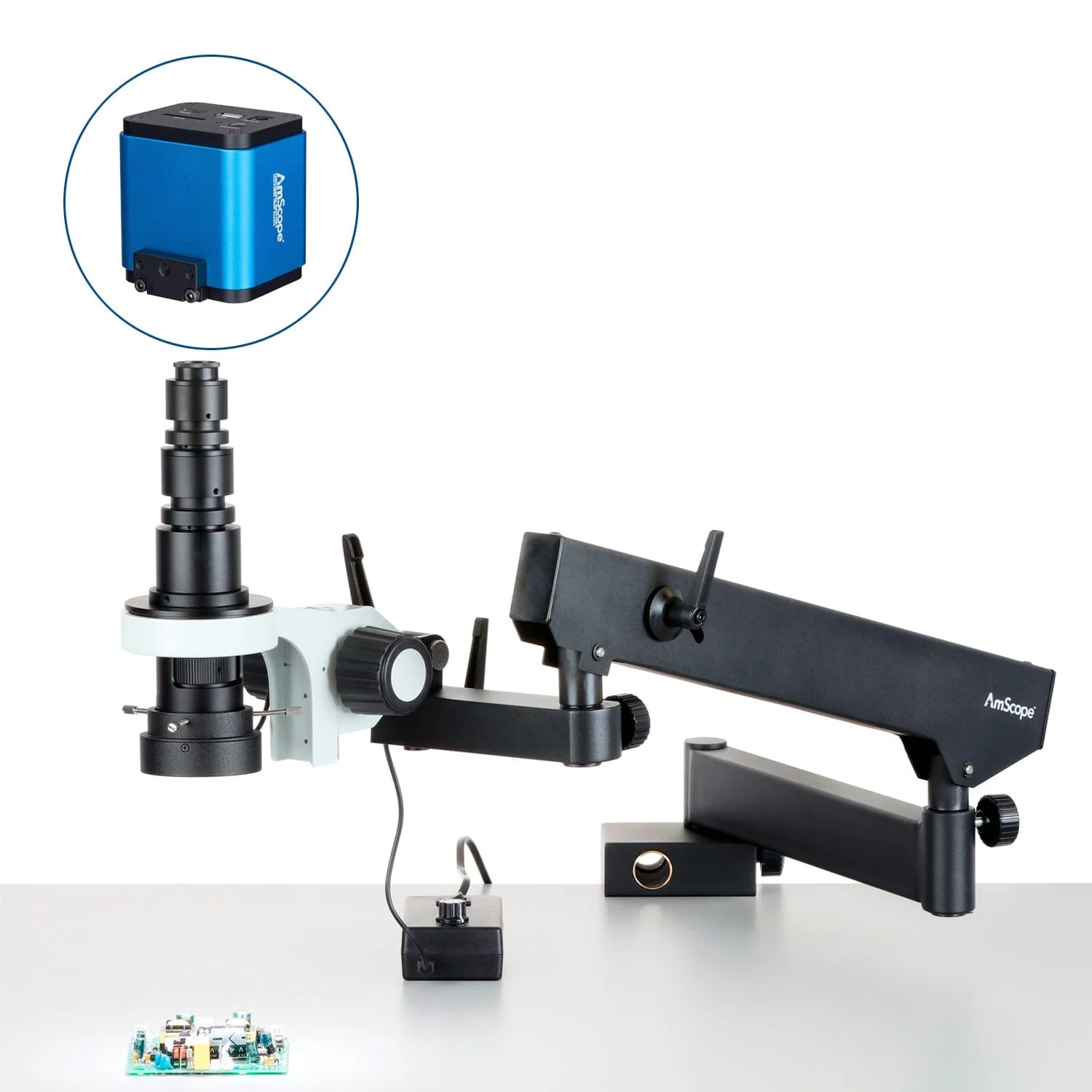 AmScope H800 Zoom Inspection Monocular Stereo Microscope 0.7X-5X Magnification with LED Ring Light on Articulating Arm and HDMI Camera - Image 4