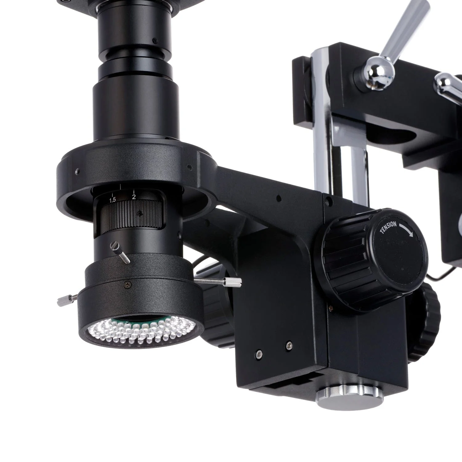 AmScope H800 Series Zoom Inspection Monocular Stereo Microscope 0.7X-5X Magnification with LED Ring Light on Double-Arm Boom-Stand + Auto-Focus HDMI Camera - Image 2