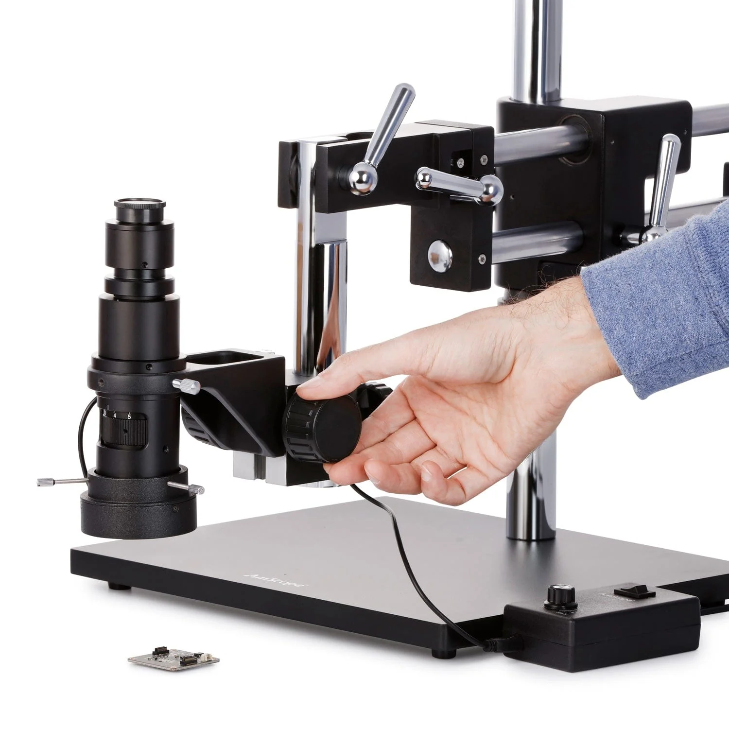 AmScope H800 Series Zoom Inspection Monocular Stereo Microscope 0.7X-5X Magnification with LED Ring Light on Double-Arm Boom-Stand + HDMI Camera - Image 5