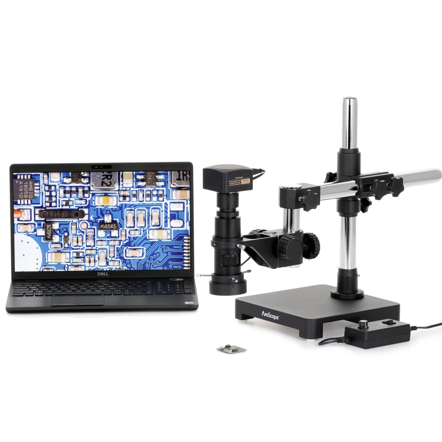 AmScope H800 Series Zoom Inspection Monocular Stereo Microscope 0.7X-5X Magnification on Single-Arm Boom-Stand with LED Ring Light and Optional USB Camera - Image 7
