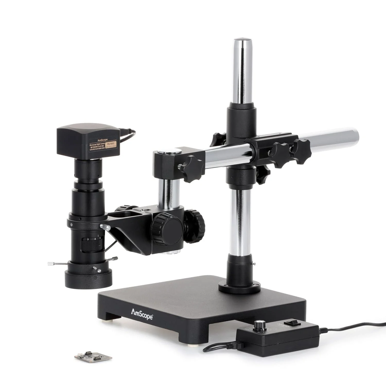 AmScope H800 Series Zoom Inspection Monocular Stereo Microscope 0.7X-5X Magnification on Single-Arm Boom-Stand with LED Ring Light and Optional USB Camera - Image 8