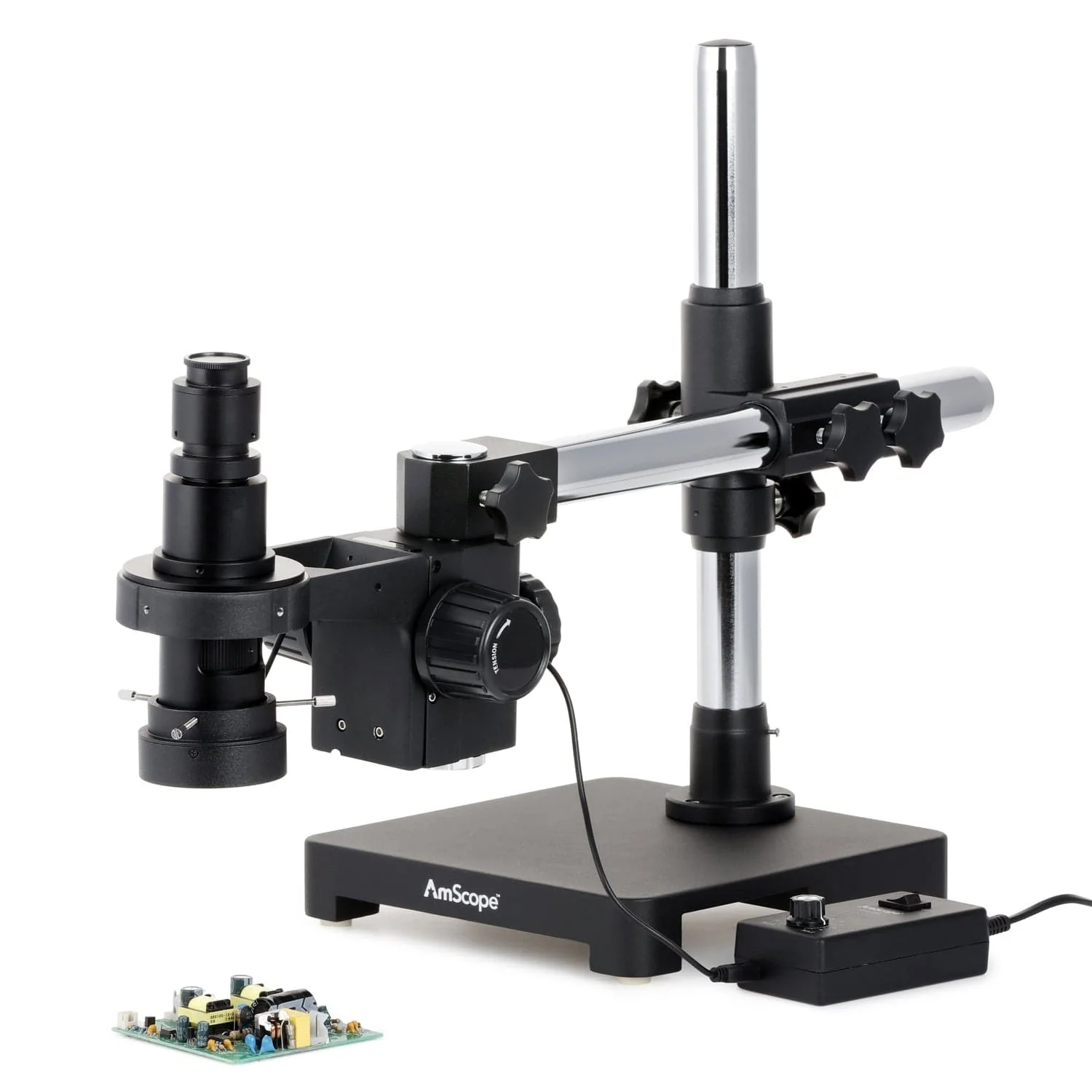 AmScope H800 Series Zoom Inspection Monocular Stereo Microscope 0.7X-5X Magnification with LED Ring Light on Single-Arm Boom-Stand + HDMI Camera - Image 6