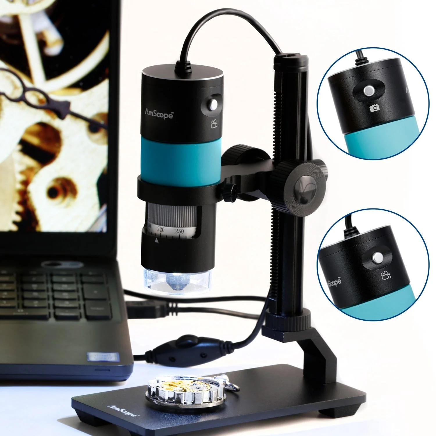 AmScope HHD Series Professional Handheld Digital USB Microscopes with 10X-280X Magnification, LED Ring Illuminator, and Table Stand + Optional Polarizer - Image 12