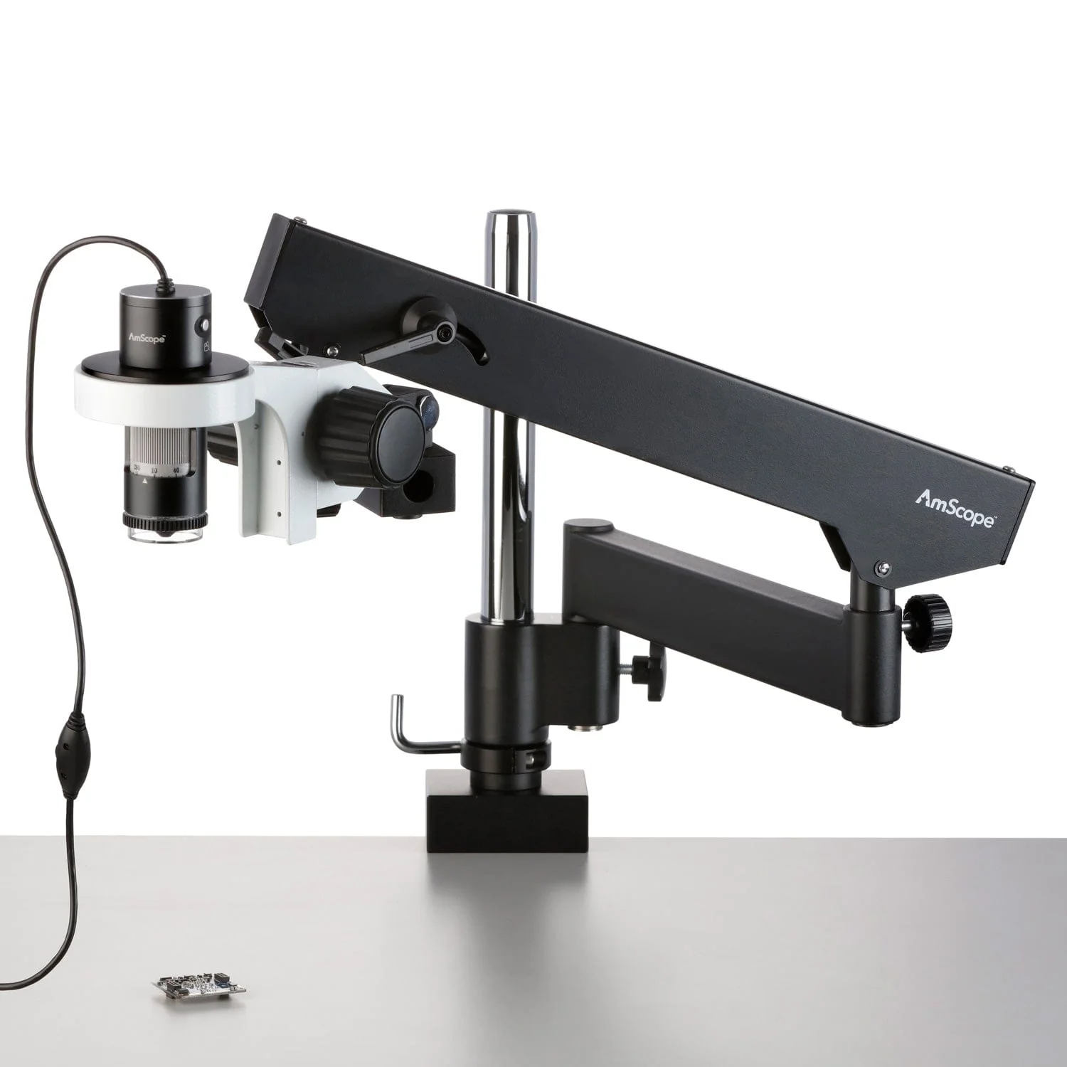 AmScope HHD Series All-In-One Professional Polarizing Handheld Digital HDMI / USB Microscopes 10X-280X Magnification + LED Ring Illuminator + Articulating Arm Stand