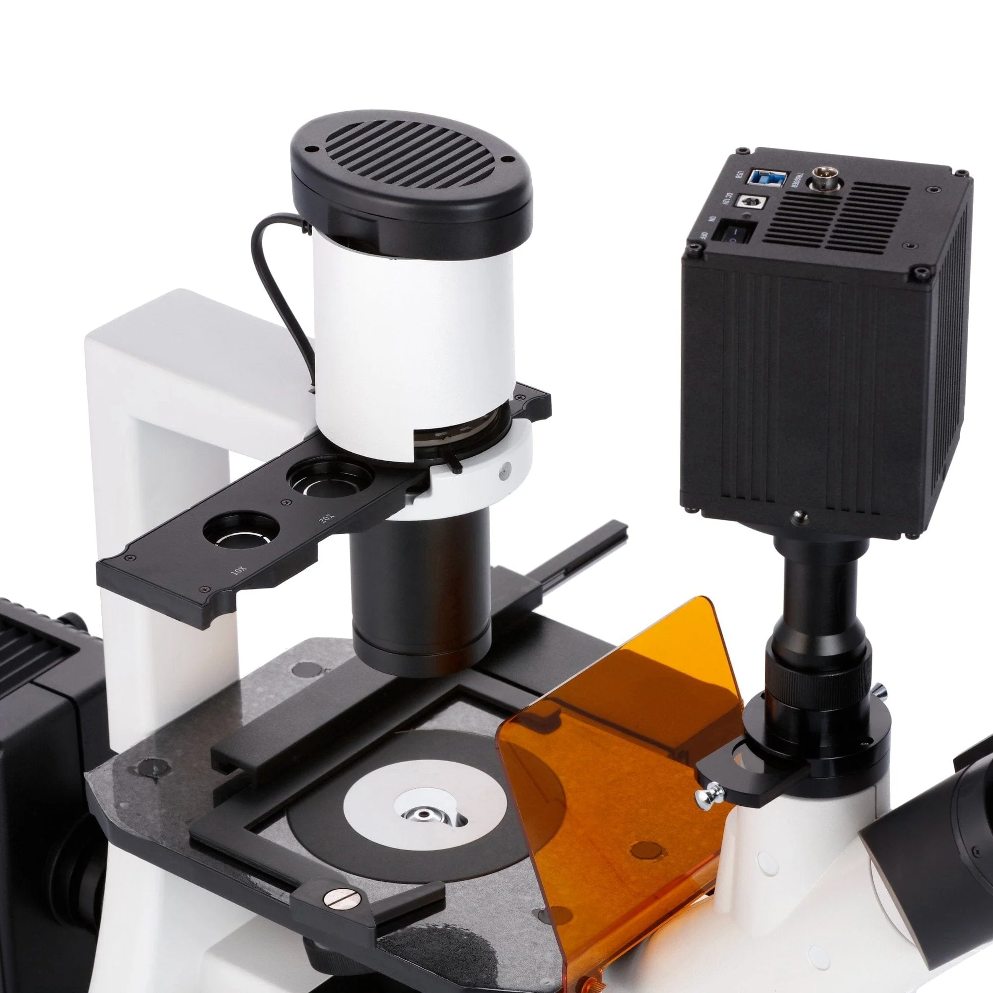 AmScope IN300 Series Inverted Epi-fluorescence Trinocular Compound Microscope with Optional Global Shutter Camera - Image 7