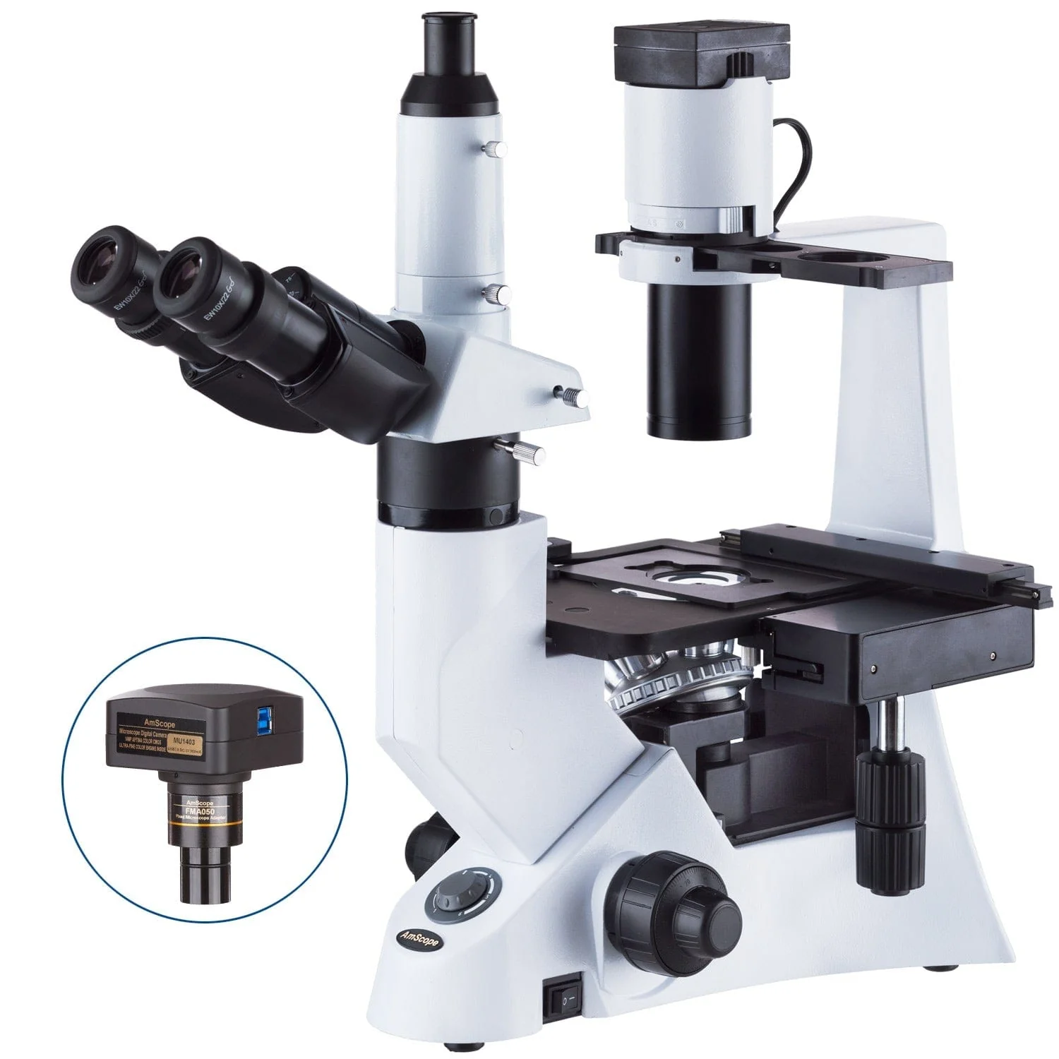 AmScope IN330 Series Inverted Infinity-Corrected Phase-Contrast Biological Trinocular Compound Microscope with 30W Halogen and Optional Digital Camera - Image 3