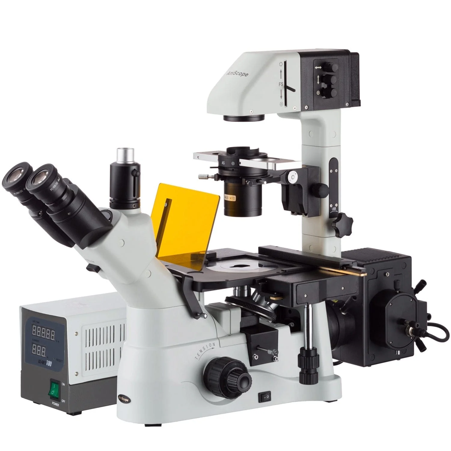 AmScope IN480 Series Inverted 30W Infinity-Corrected Fluorescence Trinocular Compound Microscope with Quintuple Head and Optional Actively-Cooled Digital Camera - Image 2
