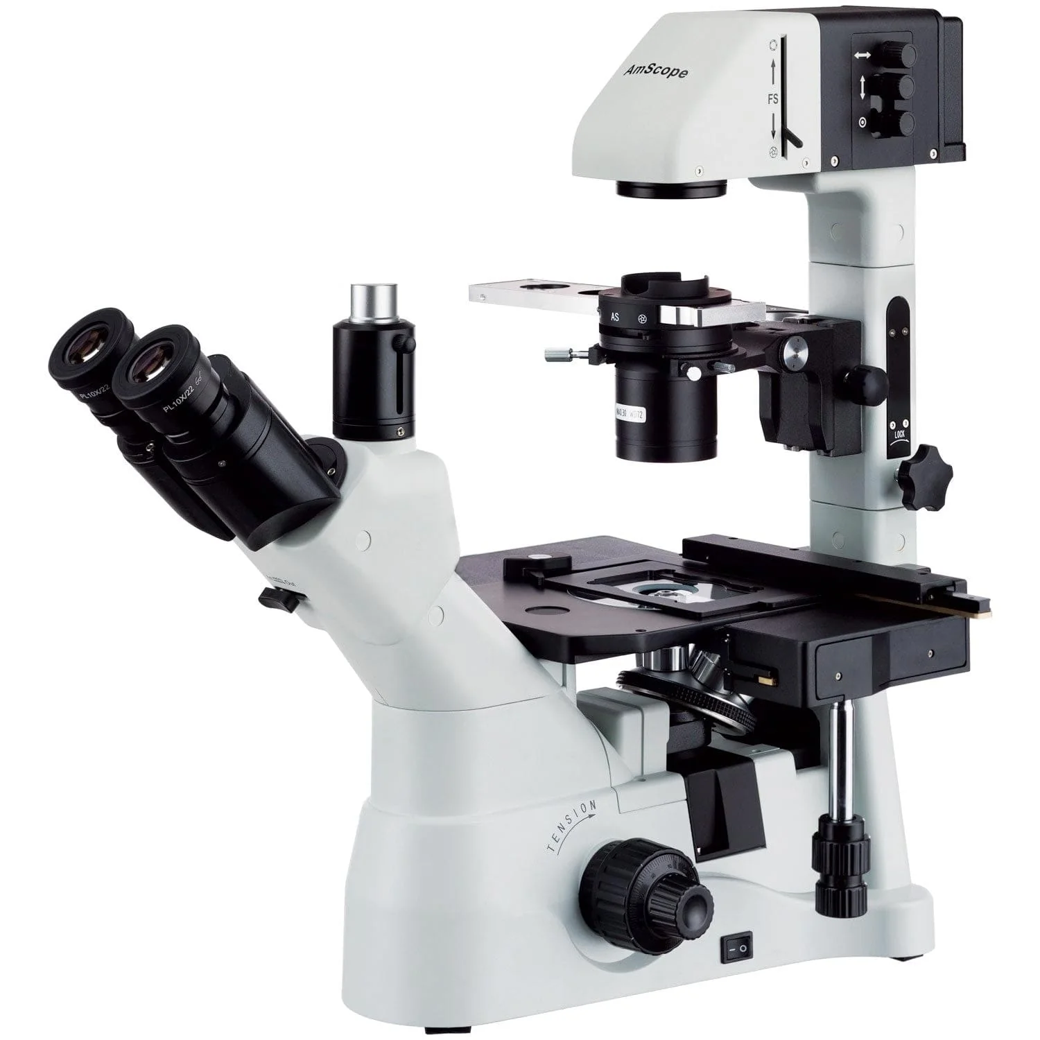 AmScope IN480 Series Inverted Infinity-Corrected Phase-Contrast Trinocular Compound Microscope With Active-Cooling Digital Camera - Image 3