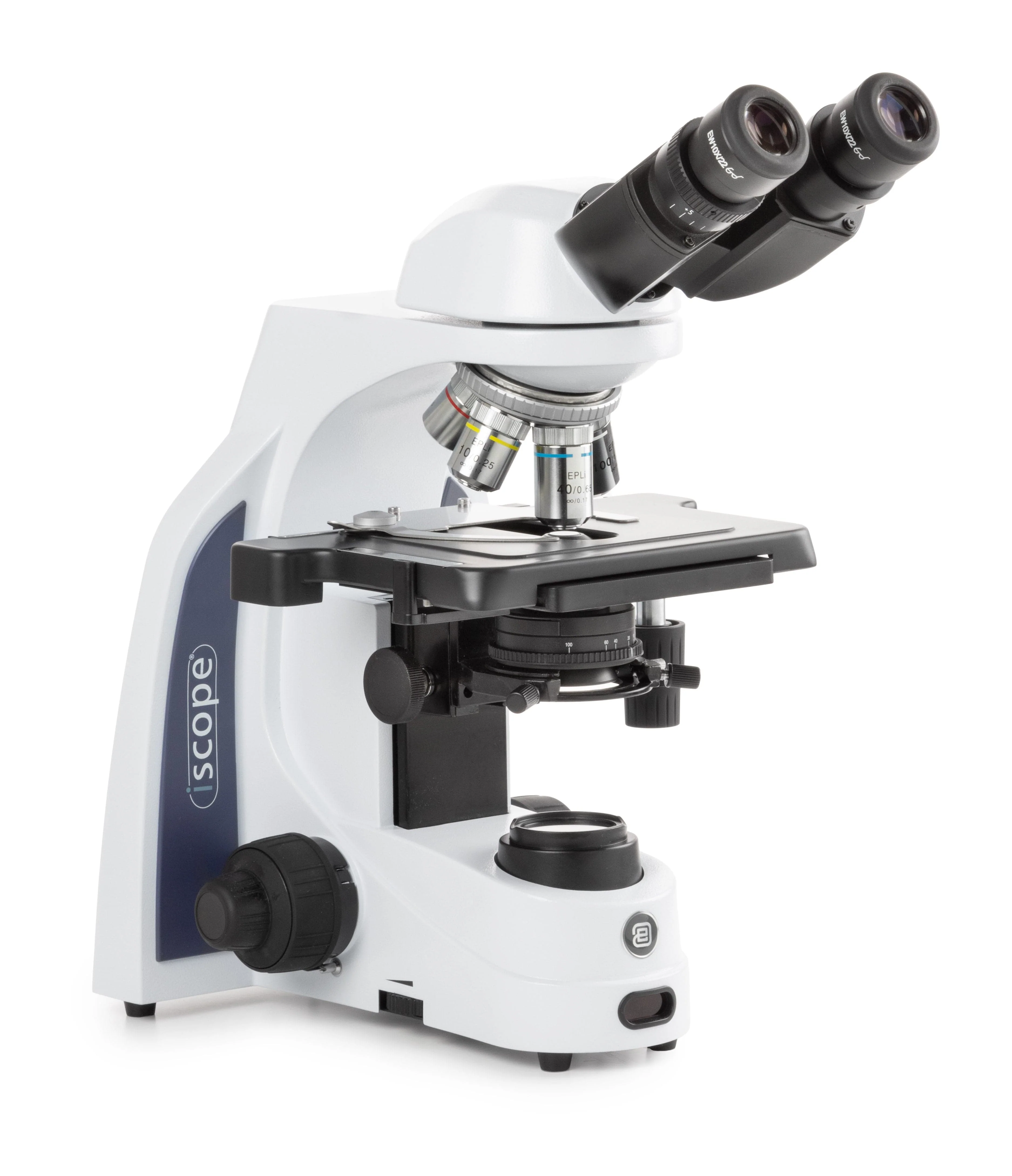 Euromex iScope Series Binocular Compound Microscope w/ EWF 10x/22 mm Eyepieces, E-plan EPLi 4/10/S40/S100x Oil IOS Objectives, Rackless Stage and 3W NeoLED™ Illumination - Image 2